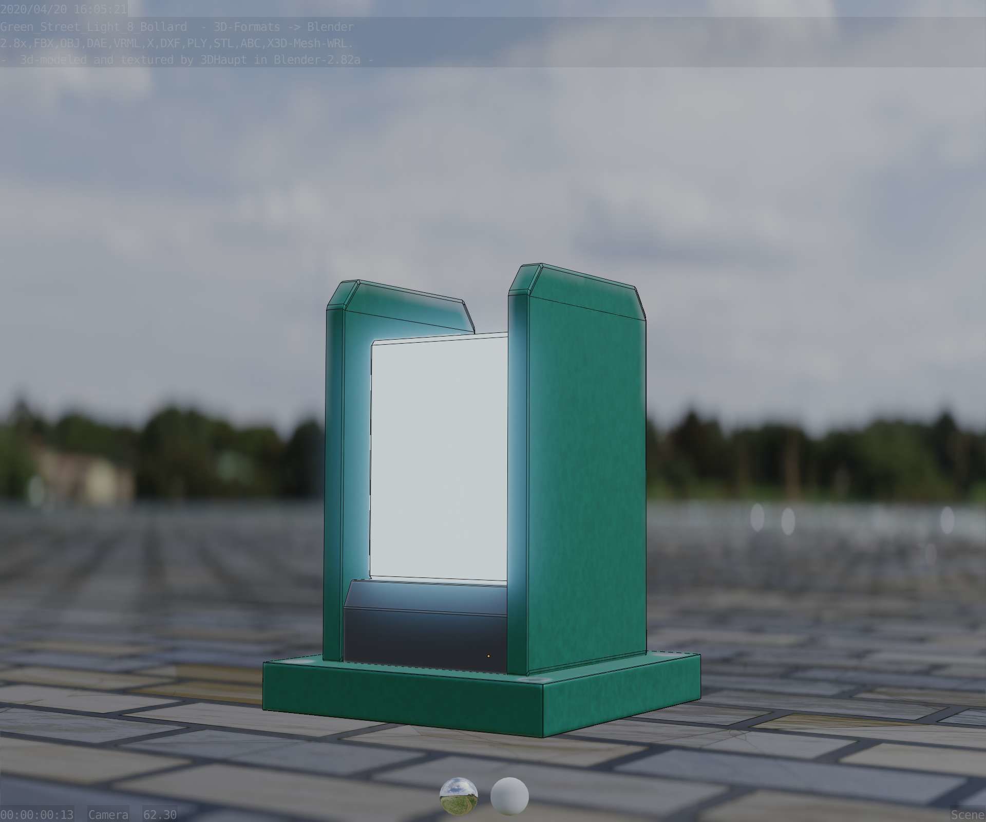 Street Light 8 Bollard 200mm Moss Green Version 1 Low-poly 3D model_2
