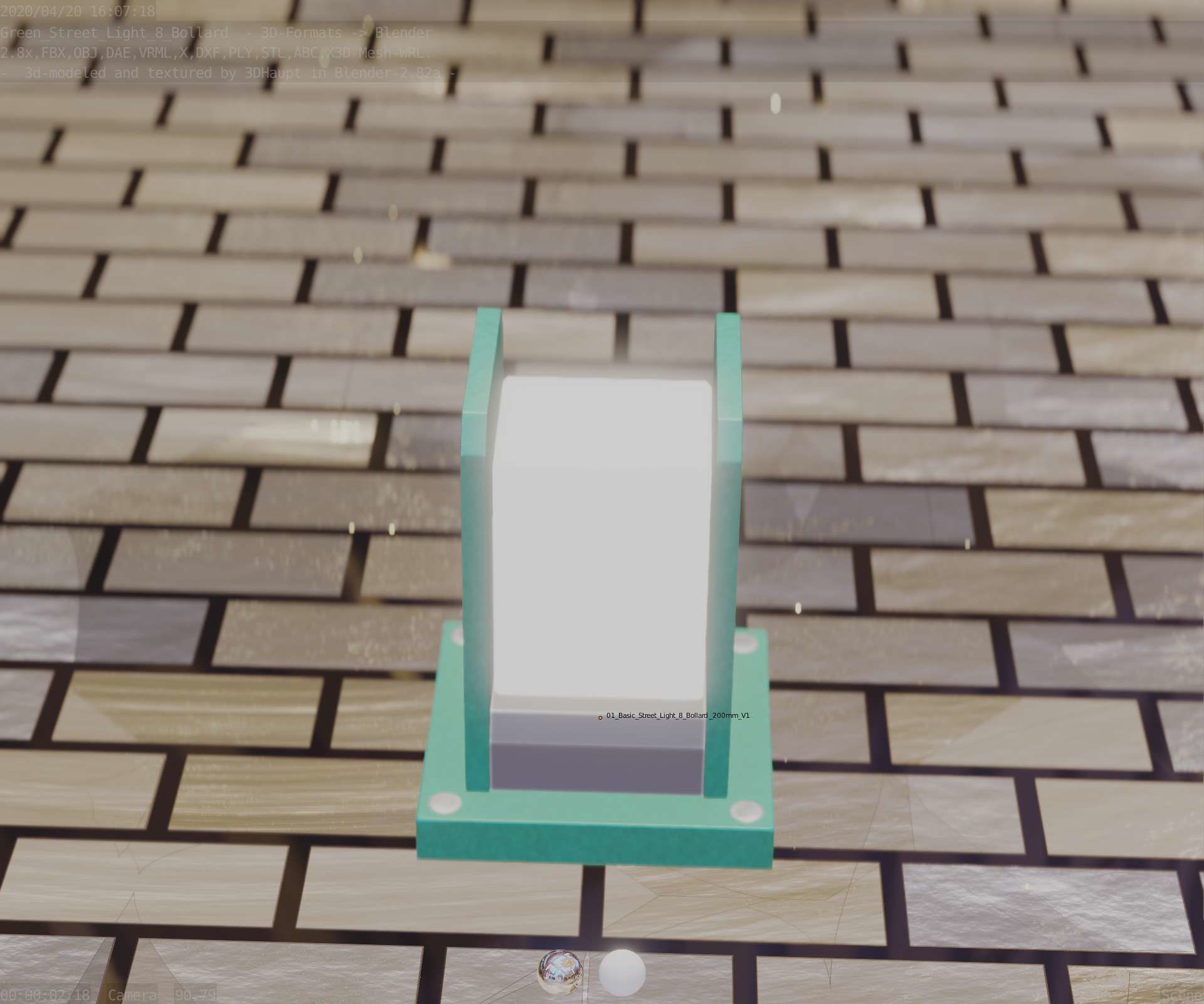 Street Light 8 Bollard 200mm Moss Green Version 1 Low-poly 3D model_66