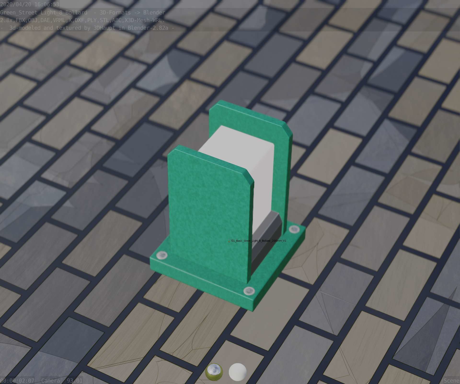 Street Light 8 Bollard 200mm Moss Green Version 1 Low-poly 3D model_55