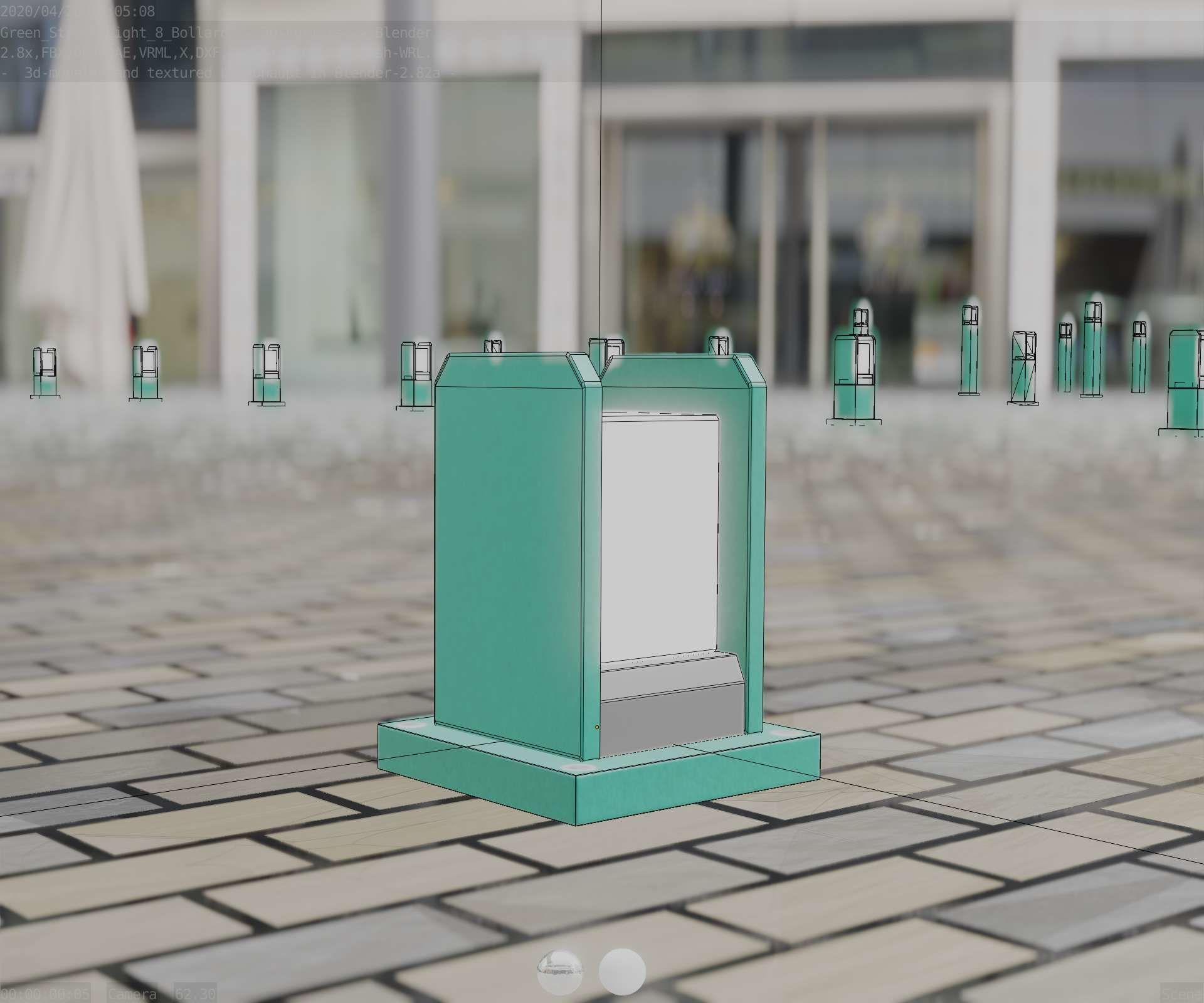 Street Light 8 Bollard 200mm Moss Green Version 1 Low-poly 3D model_12