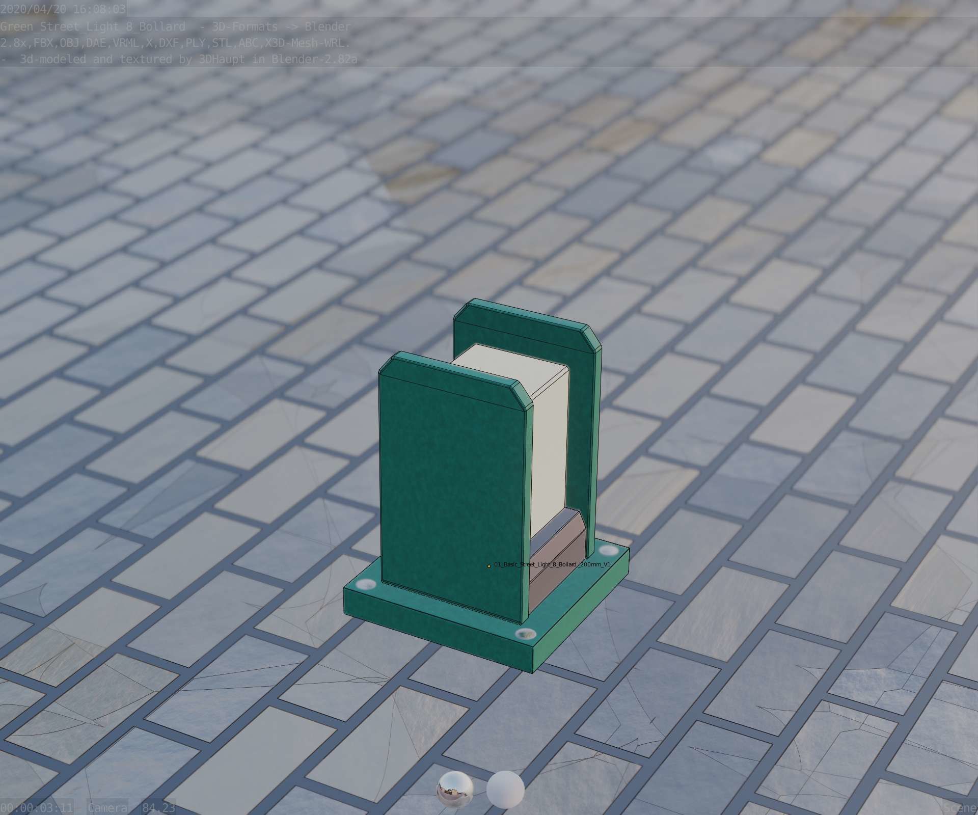 Street Light 8 Bollard 200mm Moss Green Version 1 Low-poly 3D model_83