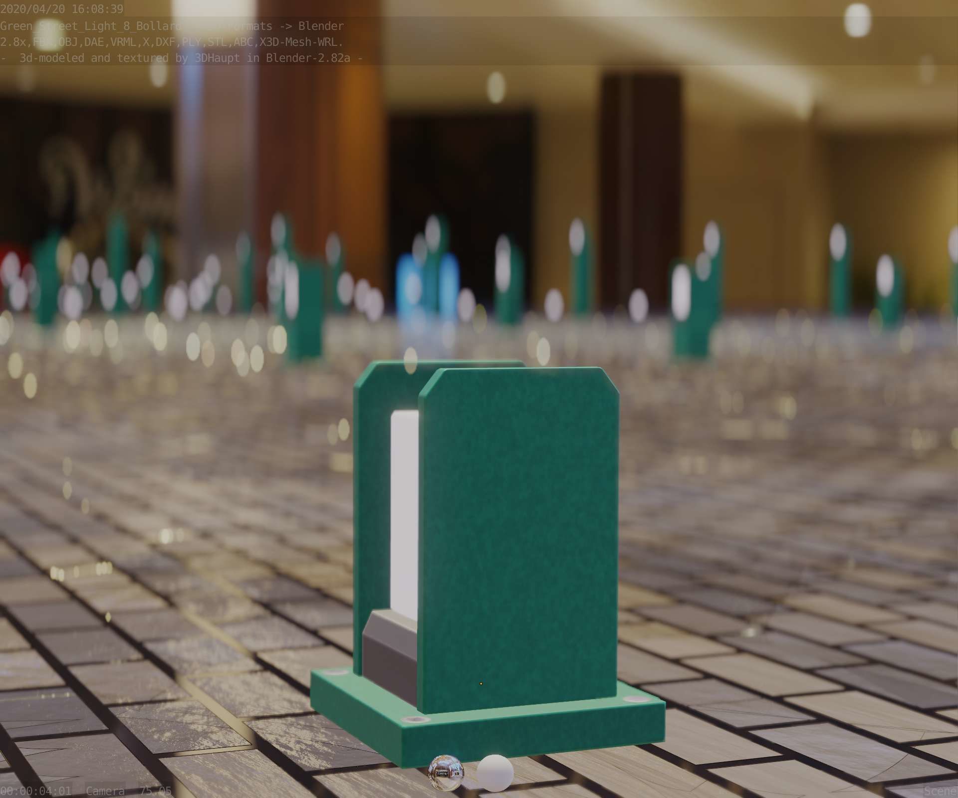 Street Light 8 Bollard 200mm Moss Green Version 1 Low-poly 3D model_97