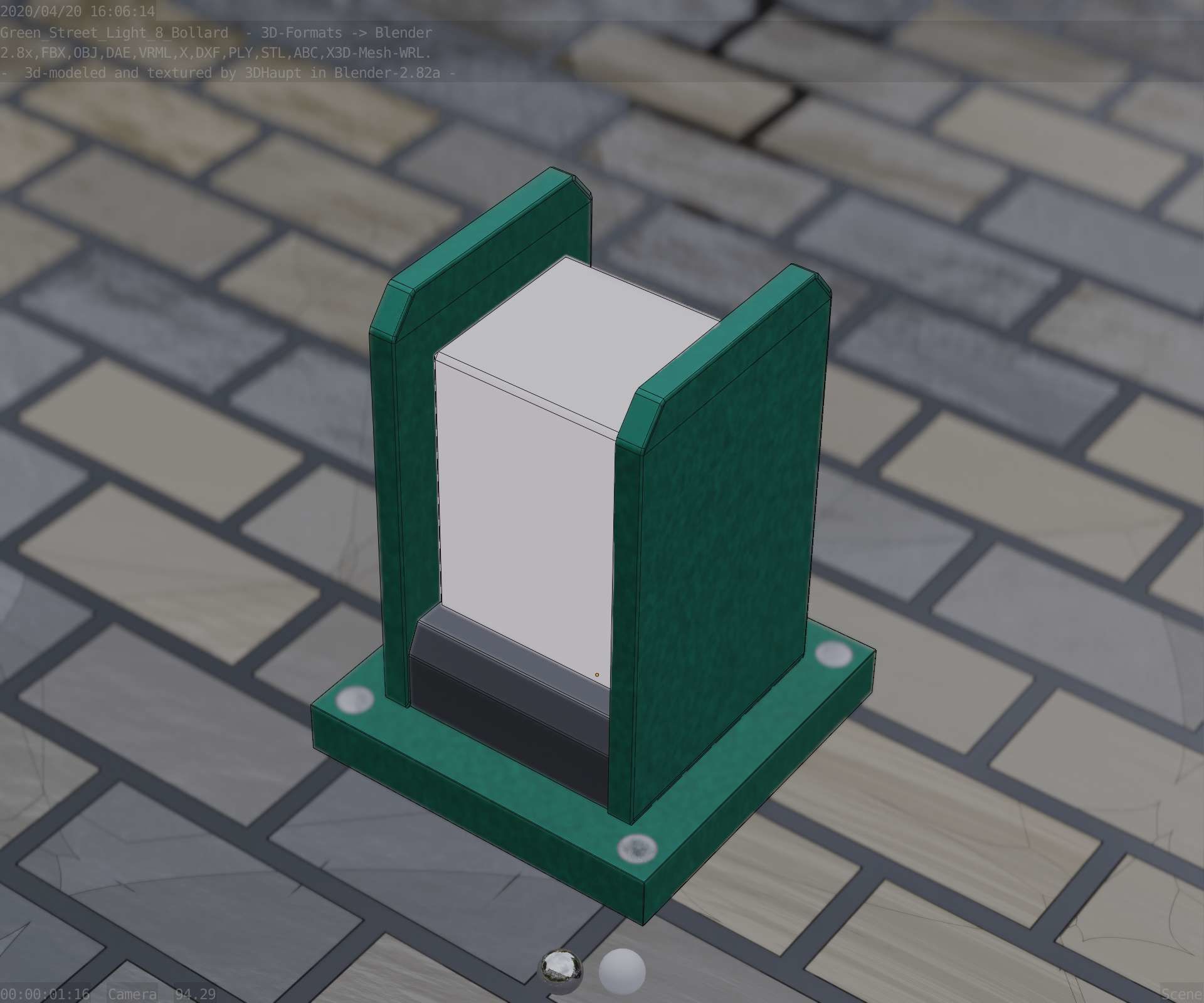 Street Light 8 Bollard 200mm Moss Green Version 1 Low-poly 3D model_40
