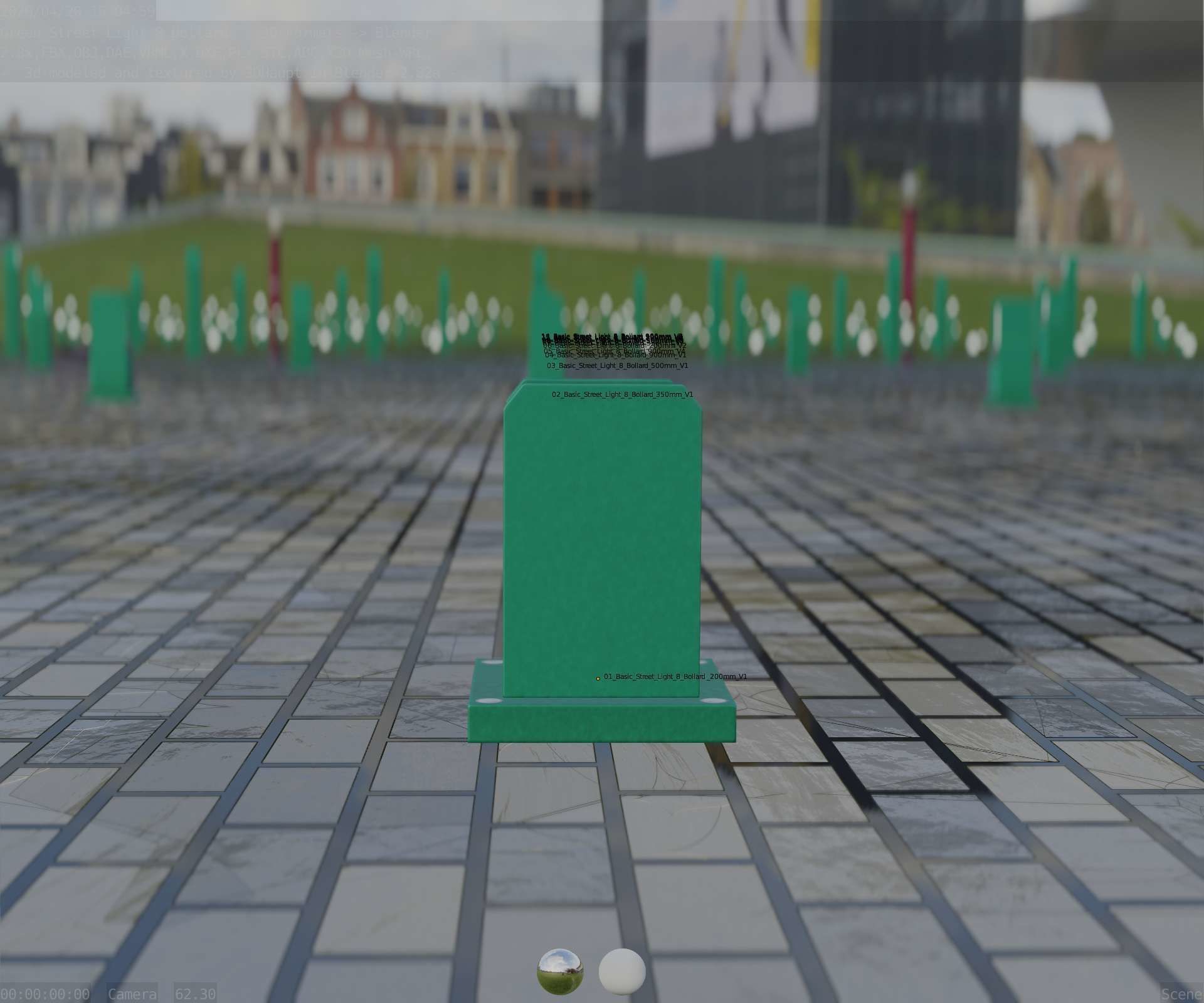 Street Light 8 Bollard 200mm Moss Green Version 1 Low-poly 3D model_7