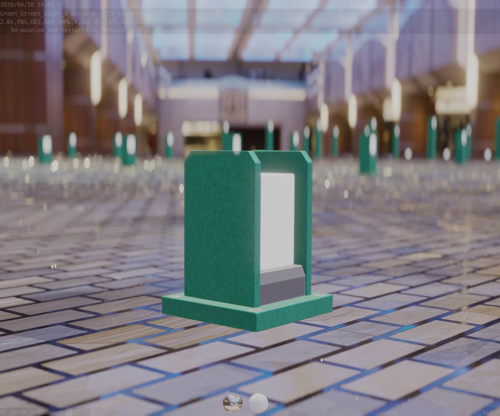 Street Light 8 Bollard 200mm Moss Green Version 1 Low-poly 3D model_11