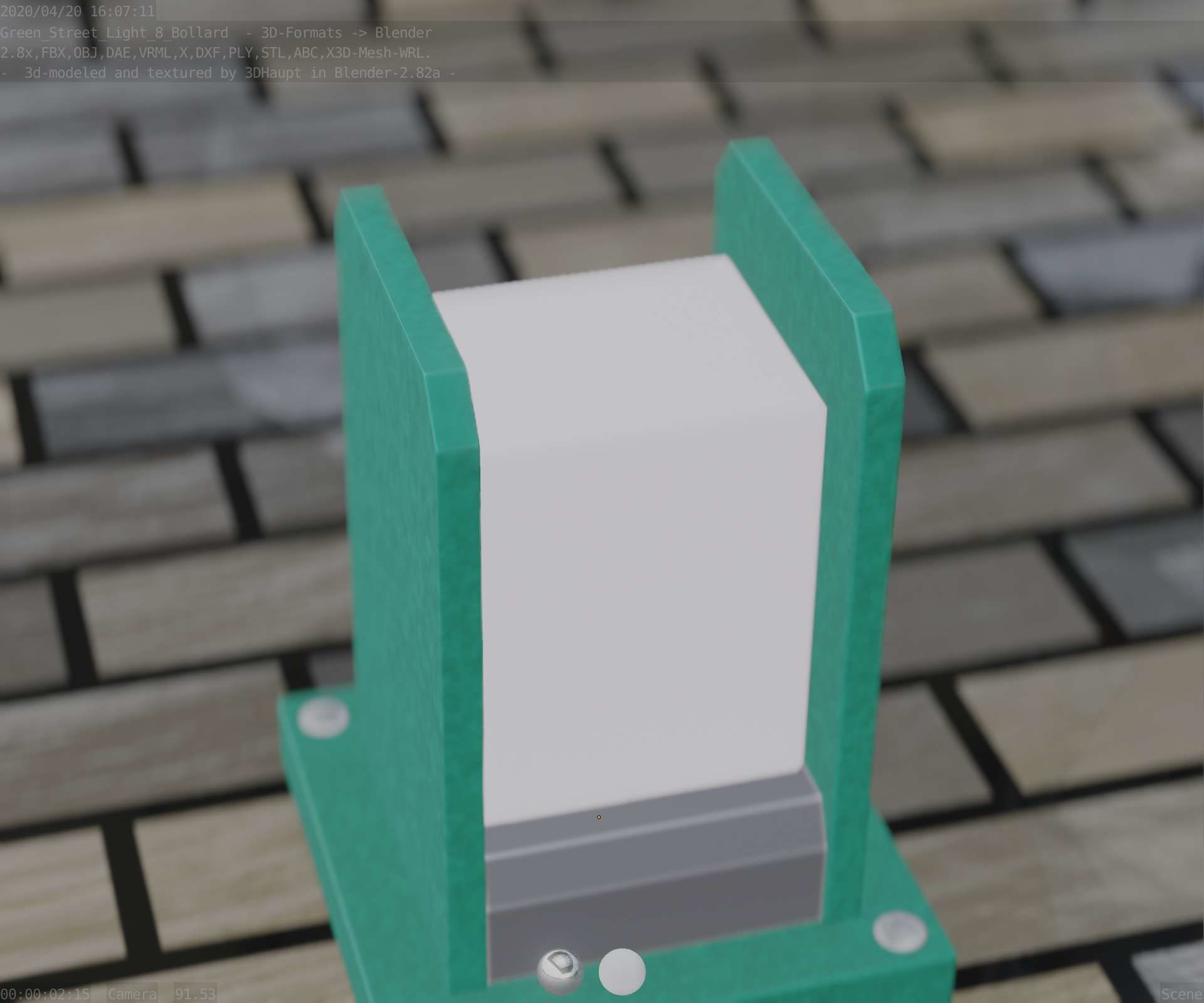 Street Light 8 Bollard 200mm Moss Green Version 1 Low-poly 3D model_63