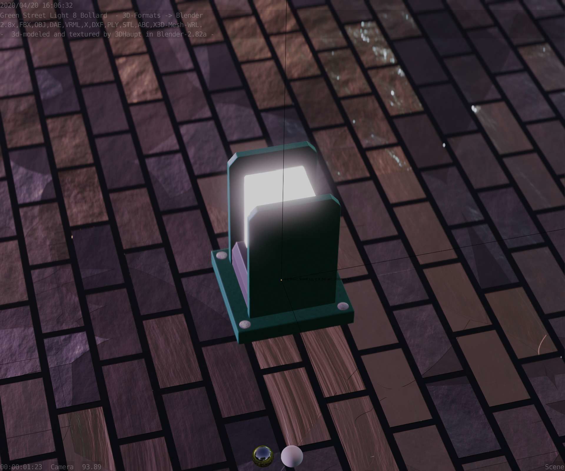 Street Light 8 Bollard 200mm Moss Green Version 1 Low-poly 3D model_47