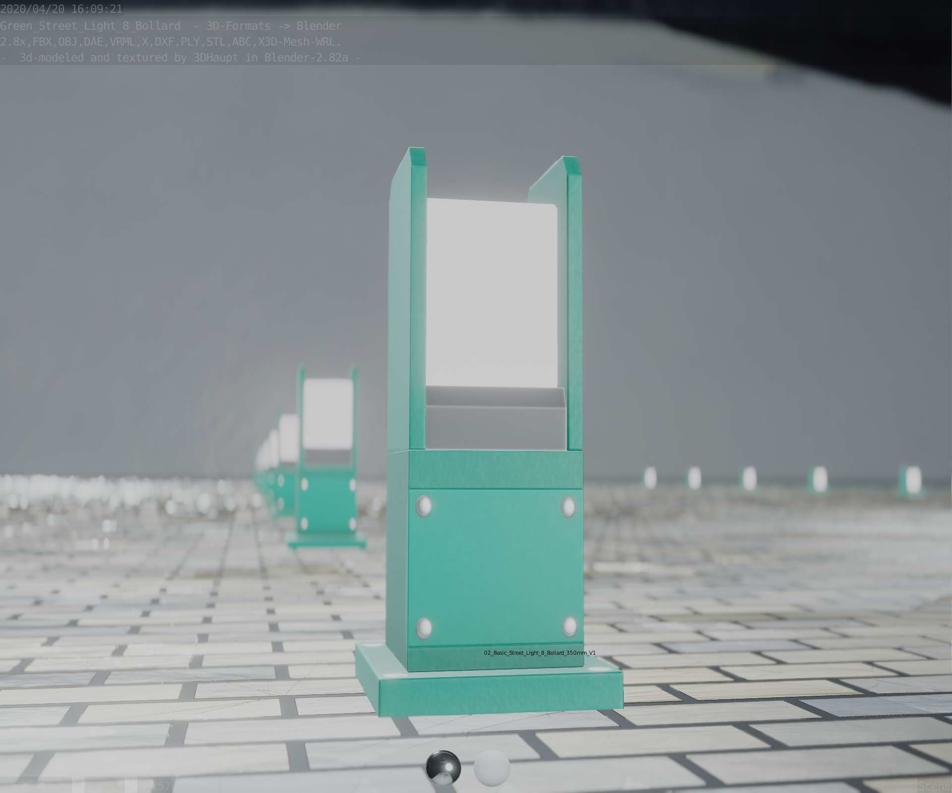 Street Light 8 Bollard 350mm Moss Green Version 1 Low-poly 3D model_36