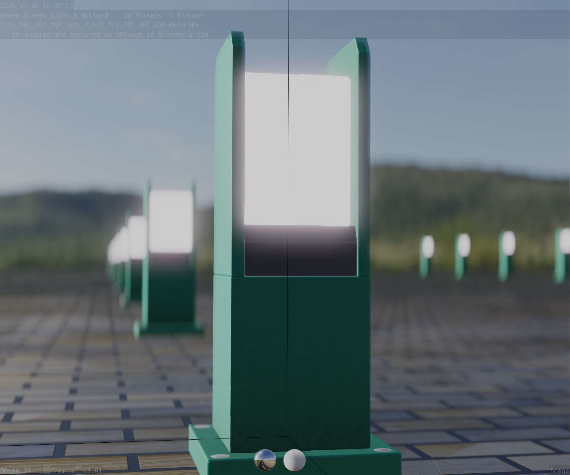 Street Light 8 Bollard 350mm Moss Green Version 1 Low-poly 3D model_13