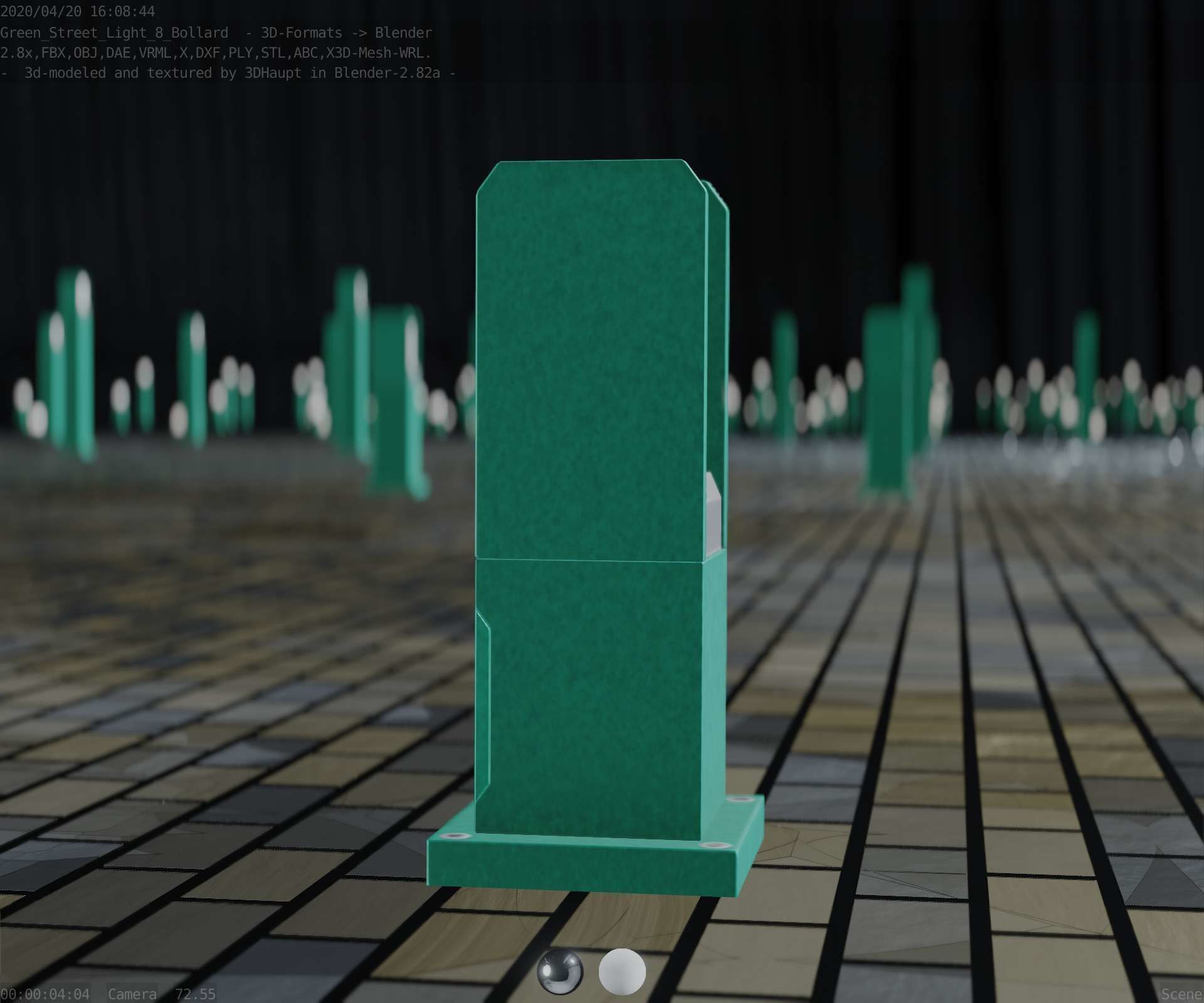 Street Light 8 Bollard 350mm Moss Green Version 1 Low-poly 3D model_6