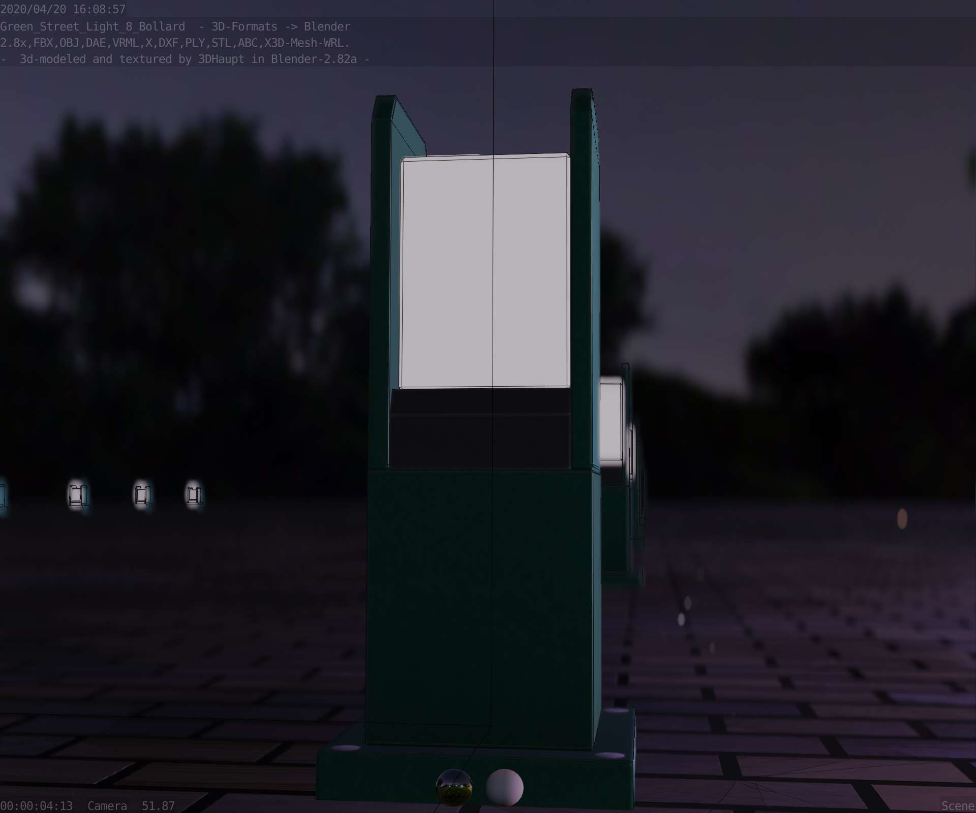 Street Light 8 Bollard 350mm Moss Green Version 1 Low-poly 3D model_15