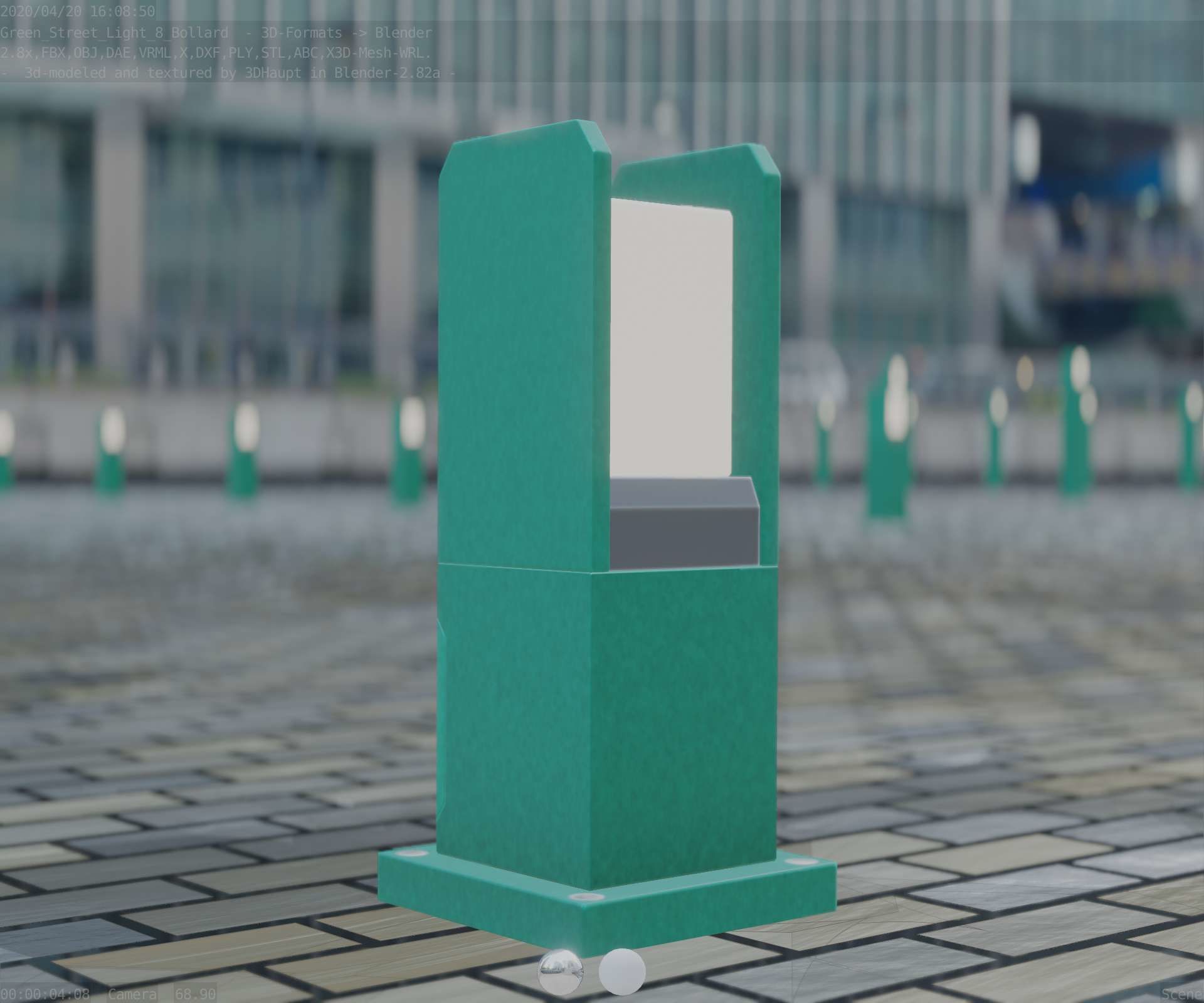 Street Light 8 Bollard 350mm Moss Green Version 1 Low-poly 3D model_10
