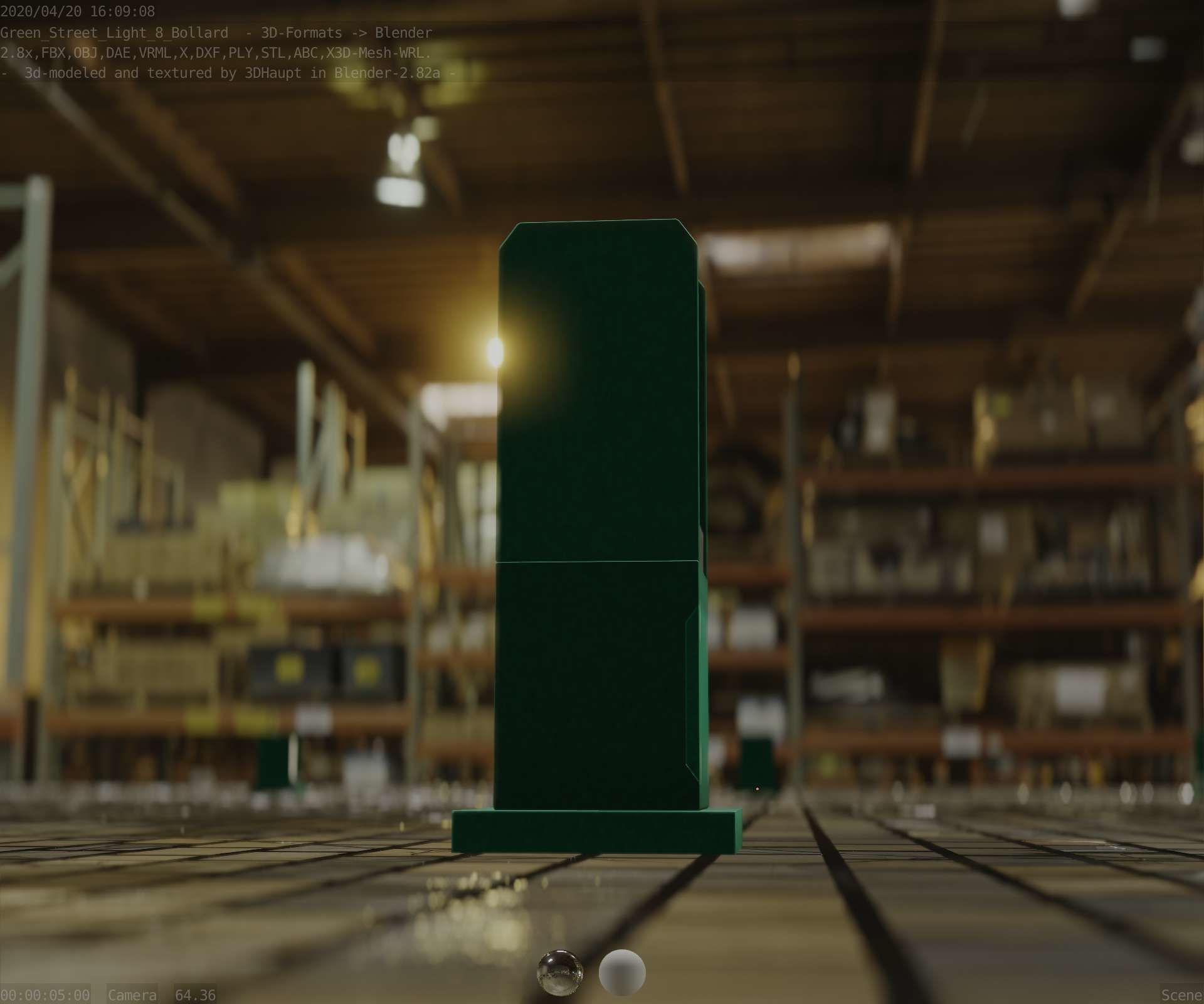 Street Light 8 Bollard 350mm Moss Green Version 1 Low-poly 3D model_26