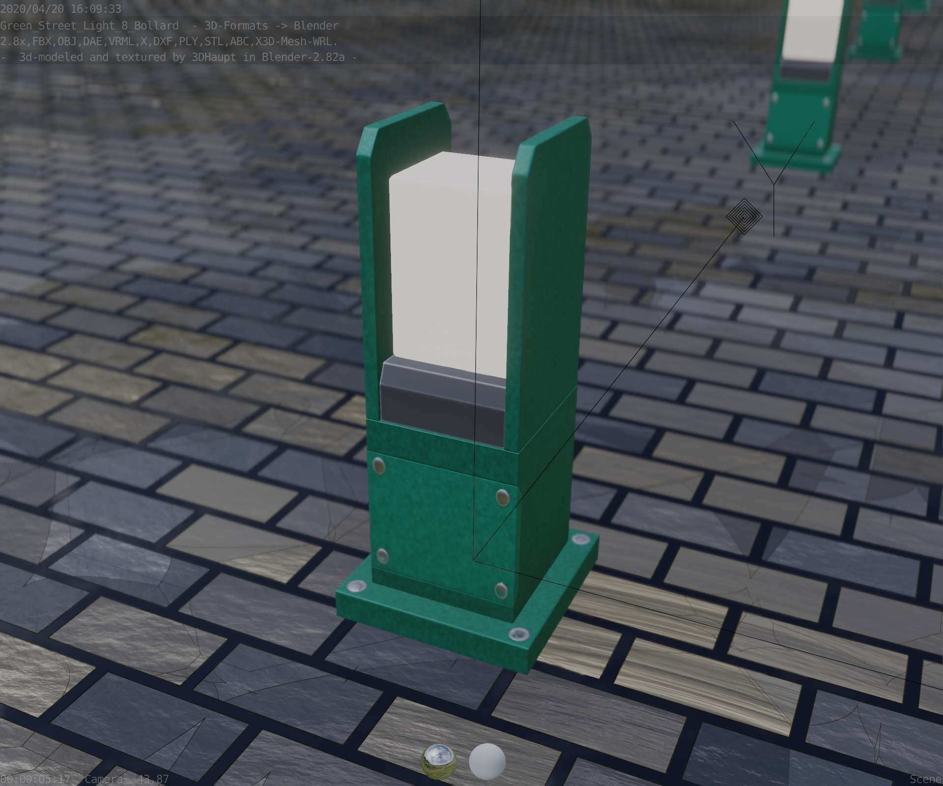 Street Light 8 Bollard 350mm Moss Green Version 1 Low-poly 3D model_42