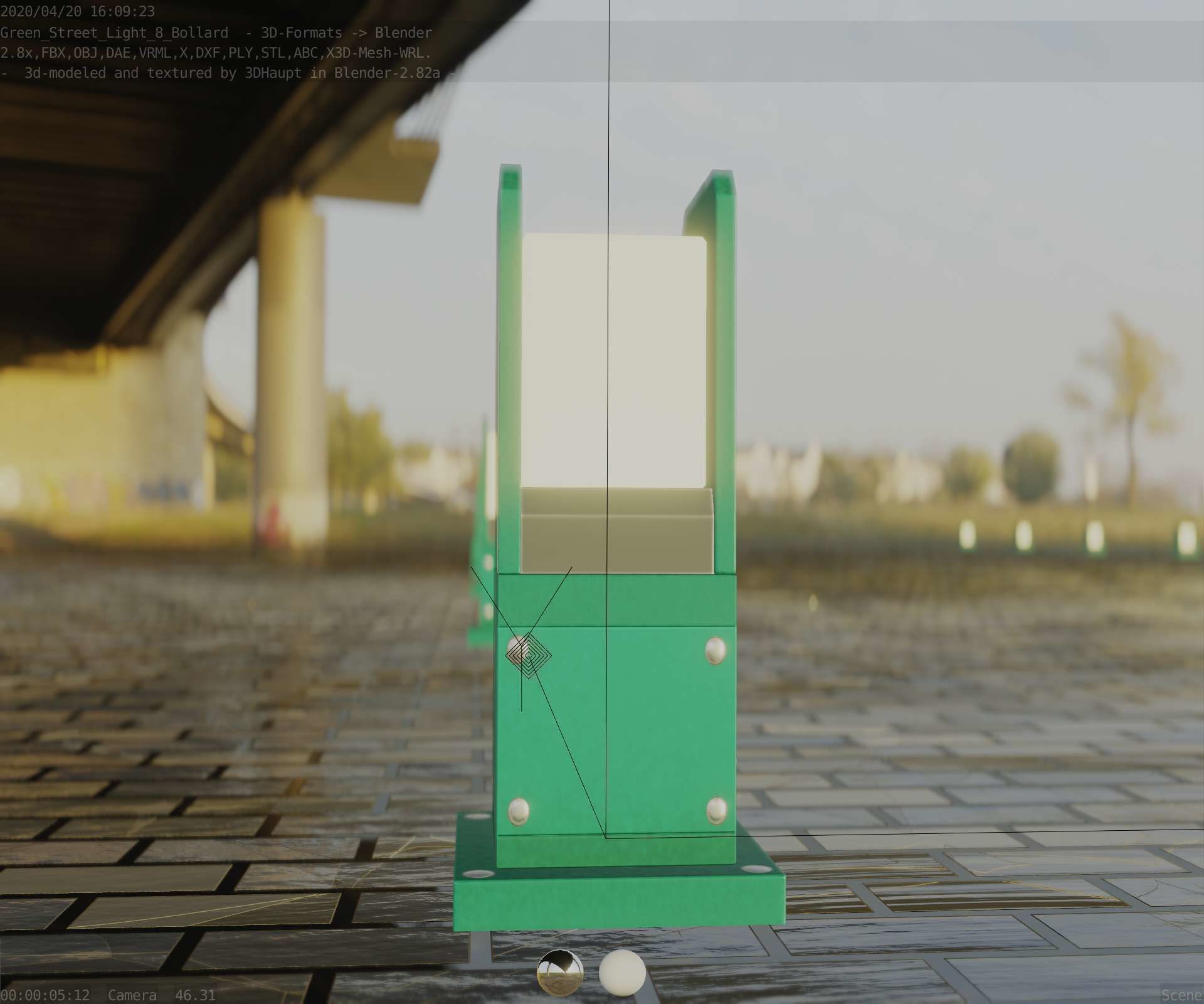 Street Light 8 Bollard 350mm Moss Green Version 1 Low-poly 3D model_37
