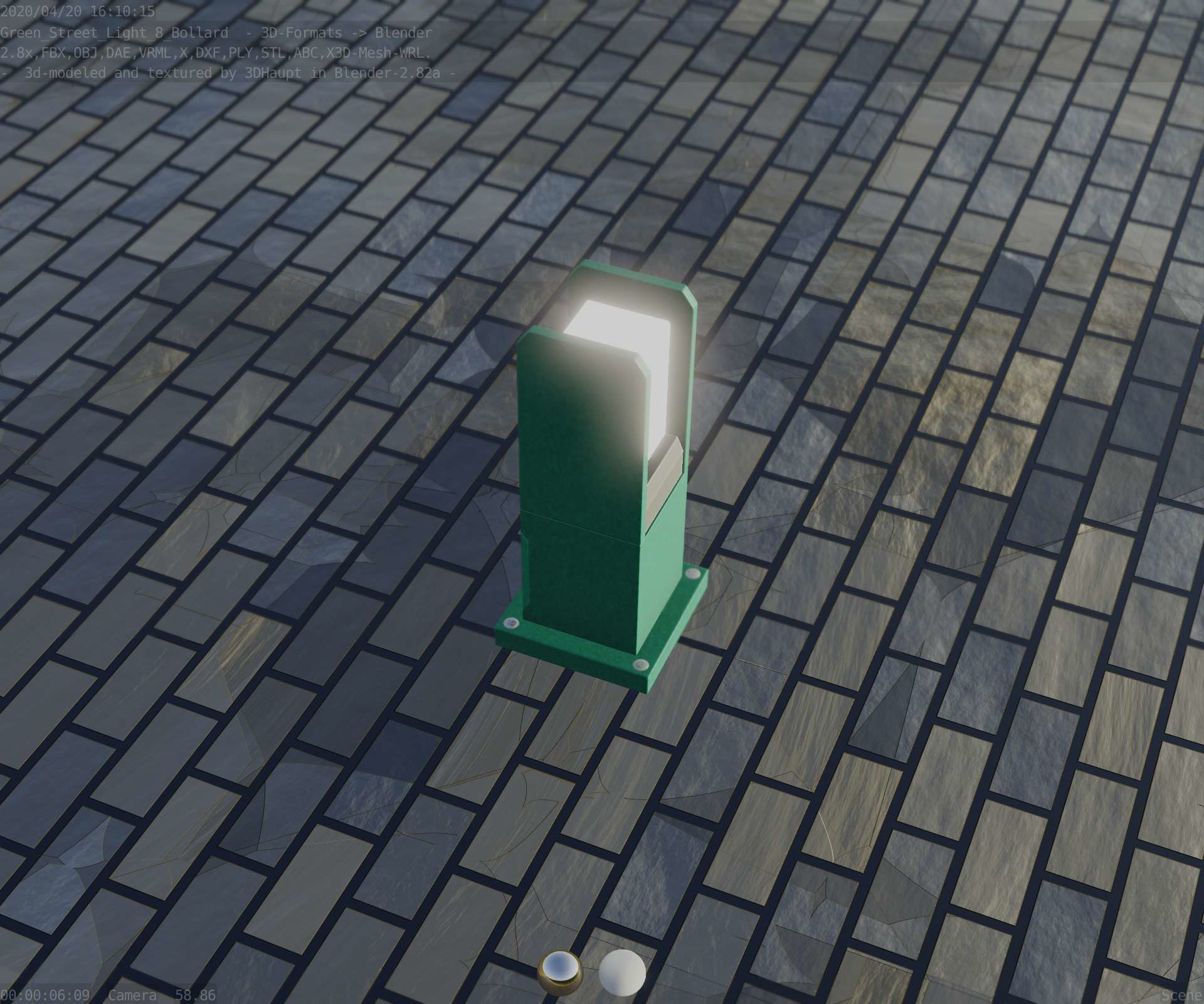 Street Light 8 Bollard 350mm Moss Green Version 1 Low-poly 3D model_58