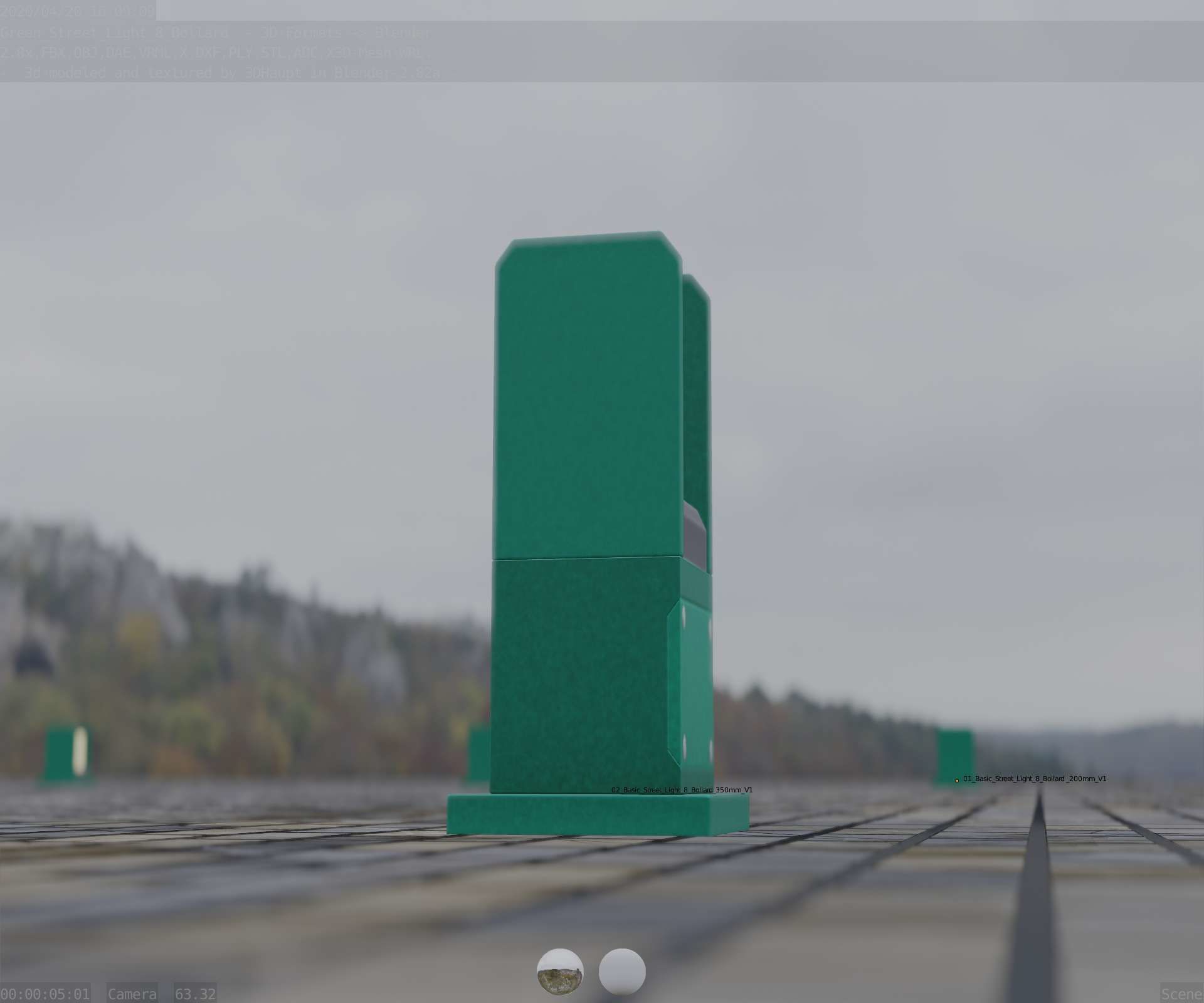 Street Light 8 Bollard 350mm Moss Green Version 1 Low-poly 3D model_27