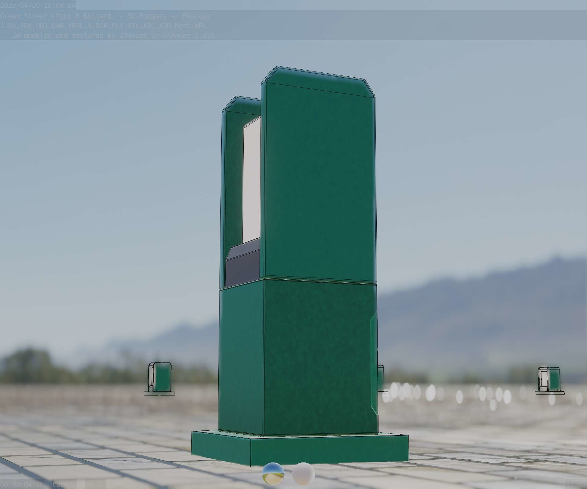 Street Light 8 Bollard 350mm Moss Green Version 1 Low-poly 3D model_22
