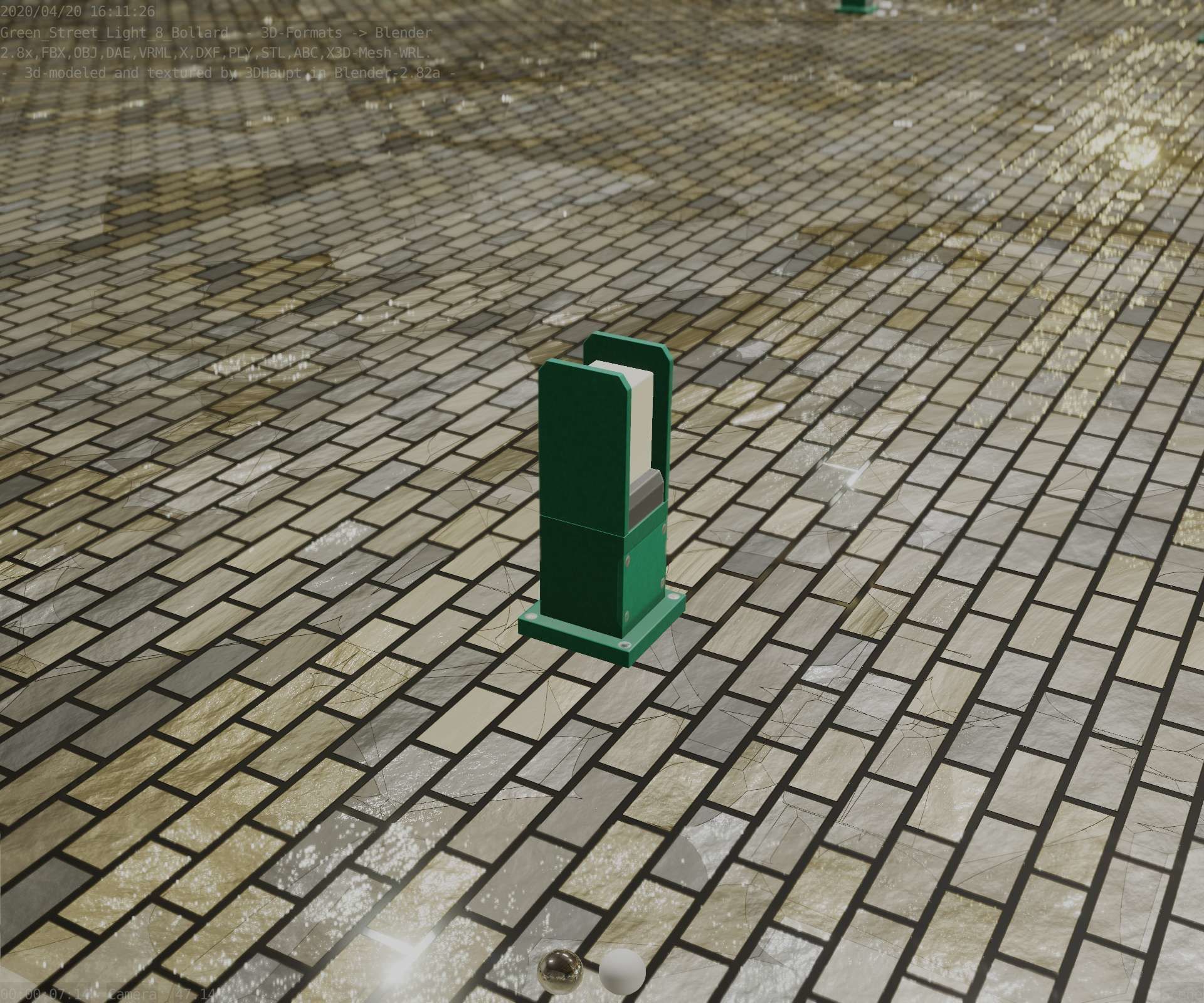 Street Light 8 Bollard 350mm Moss Green Version 1 Low-poly 3D model_87