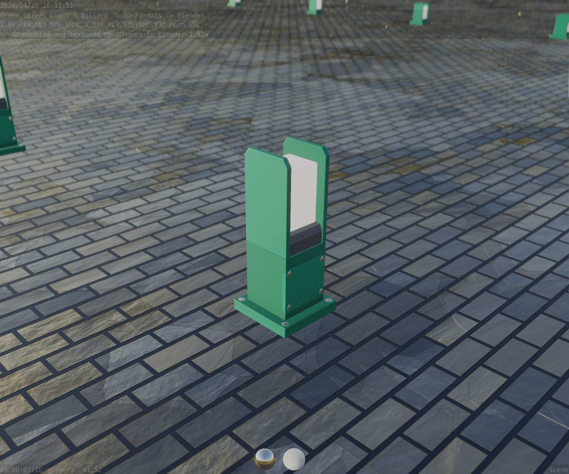 Street Light 8 Bollard 350mm Moss Green Version 1 Low-poly 3D model_89