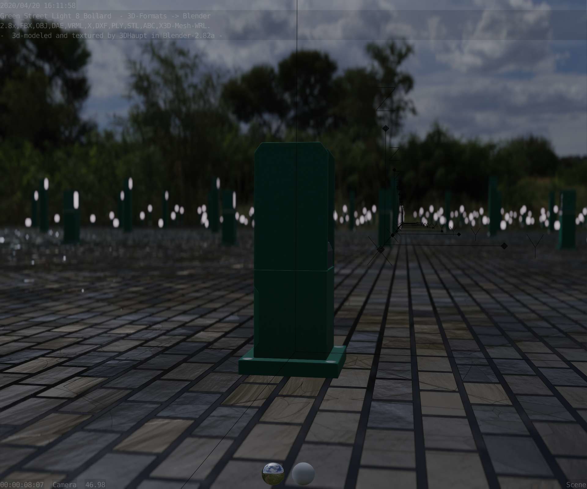 Street Light 8 Bollard 350mm Moss Green Version 1 Low-poly 3D model_99