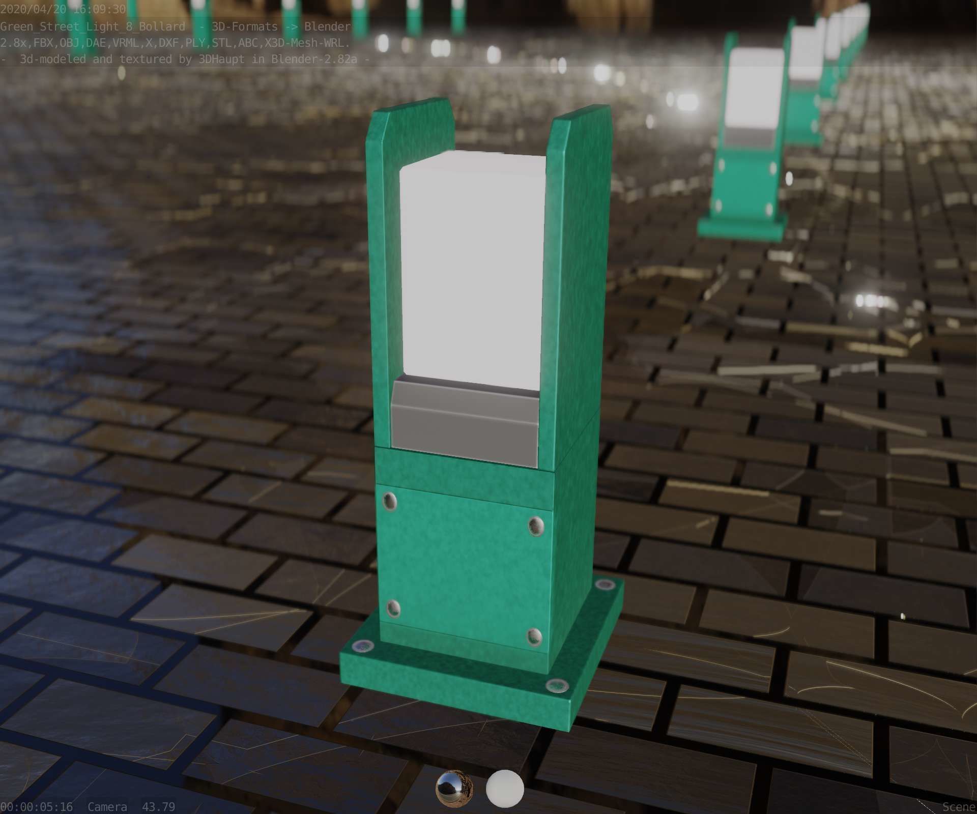 Street Light 8 Bollard 350mm Moss Green Version 1 Low-poly 3D model_41