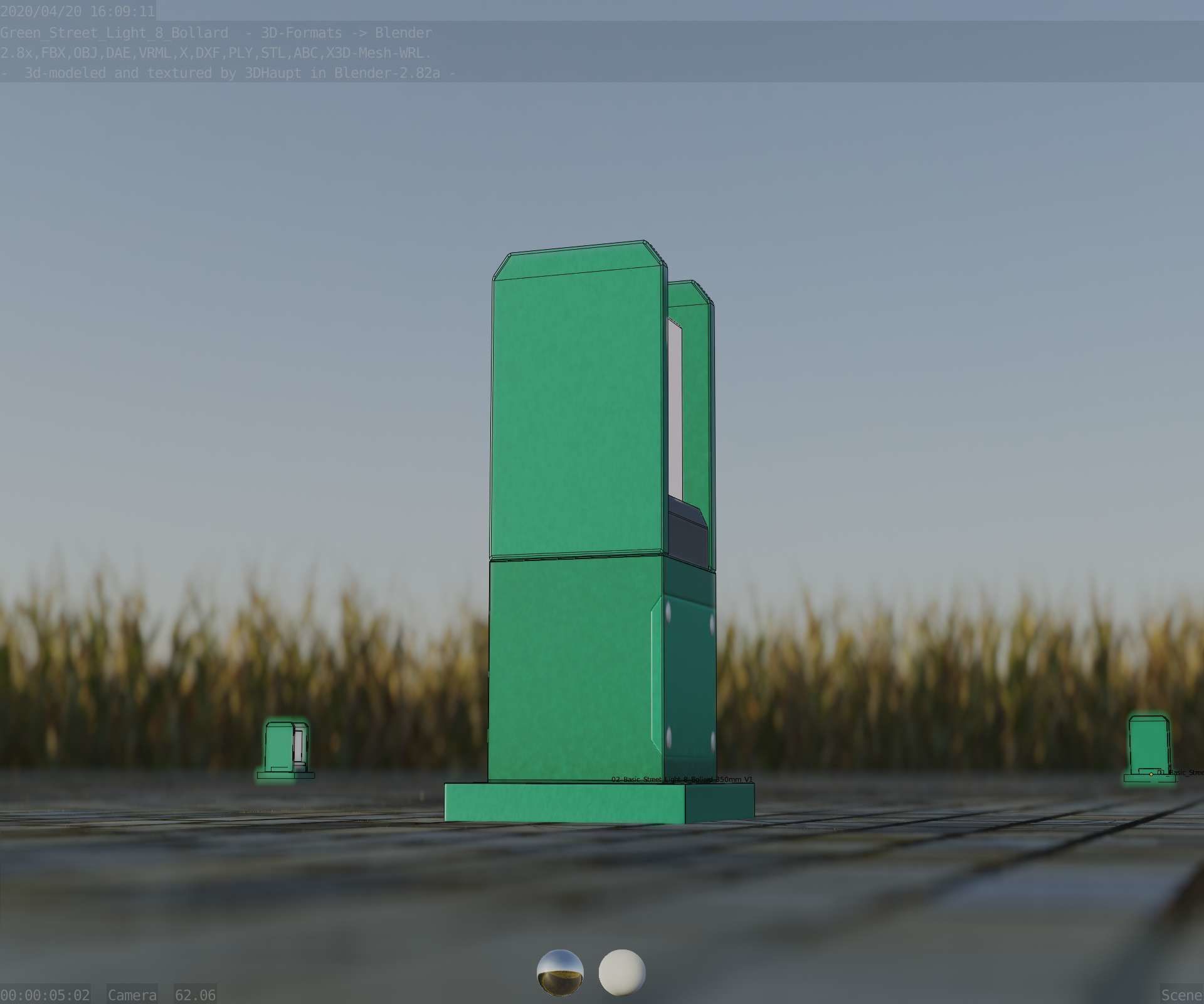 Street Light 8 Bollard 350mm Moss Green Version 1 Low-poly 3D model_28