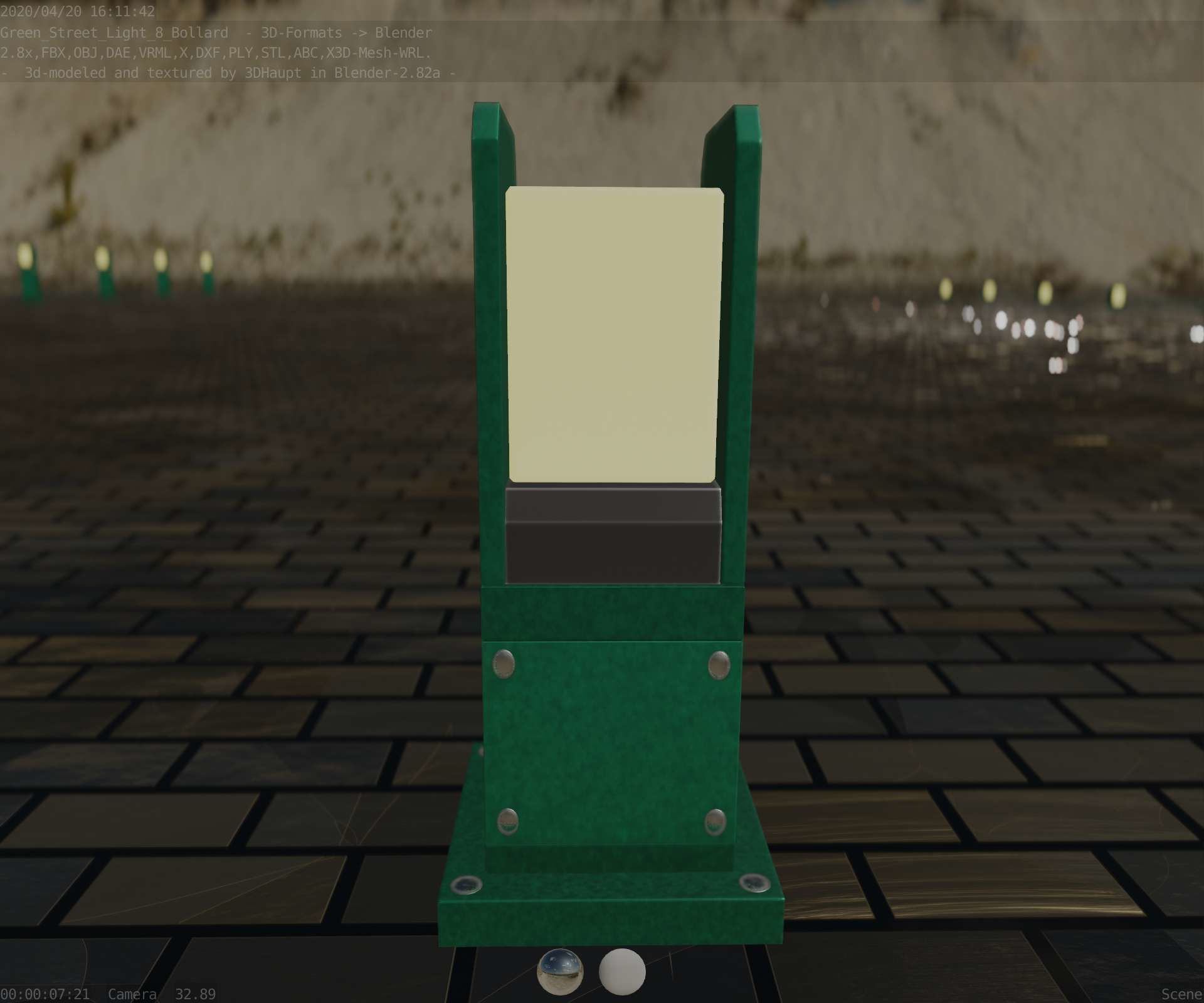 Street Light 8 Bollard 350mm Moss Green Version 1 Low-poly 3D model_94