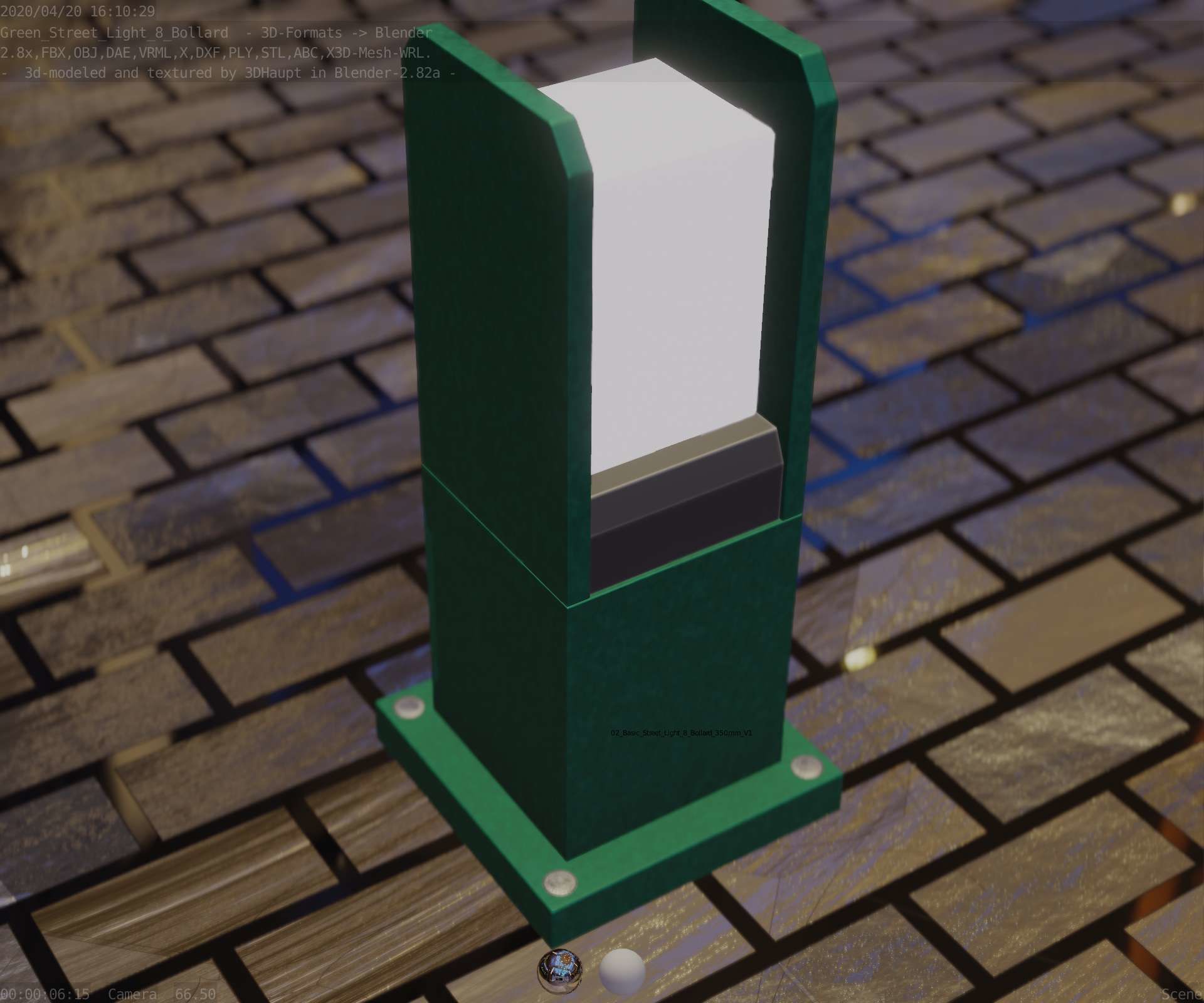 Street Light 8 Bollard 350mm Moss Green Version 1 Low-poly 3D model_64