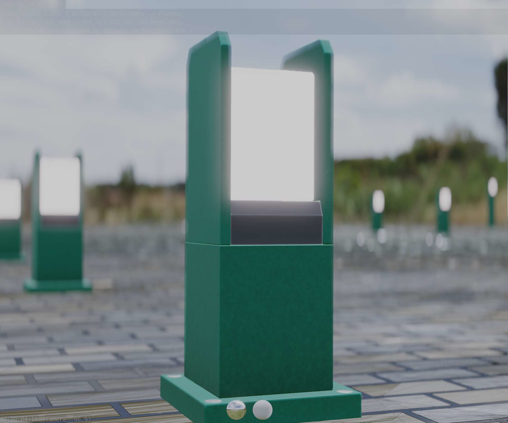 Street Light 8 Bollard 350mm Moss Green Version 1 Low-poly 3D model_12