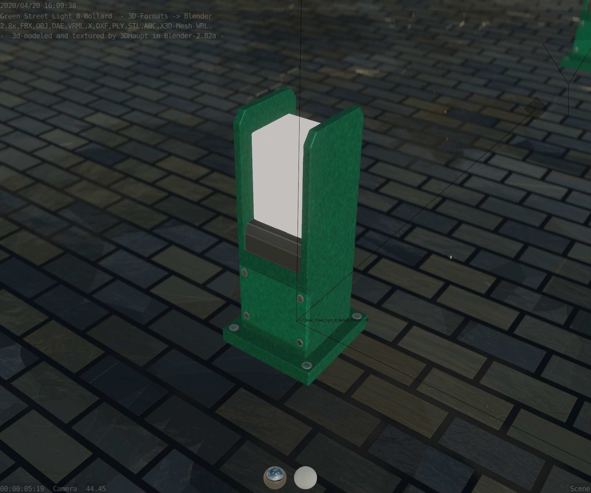 Street Light 8 Bollard 350mm Moss Green Version 1 Low-poly 3D model_44