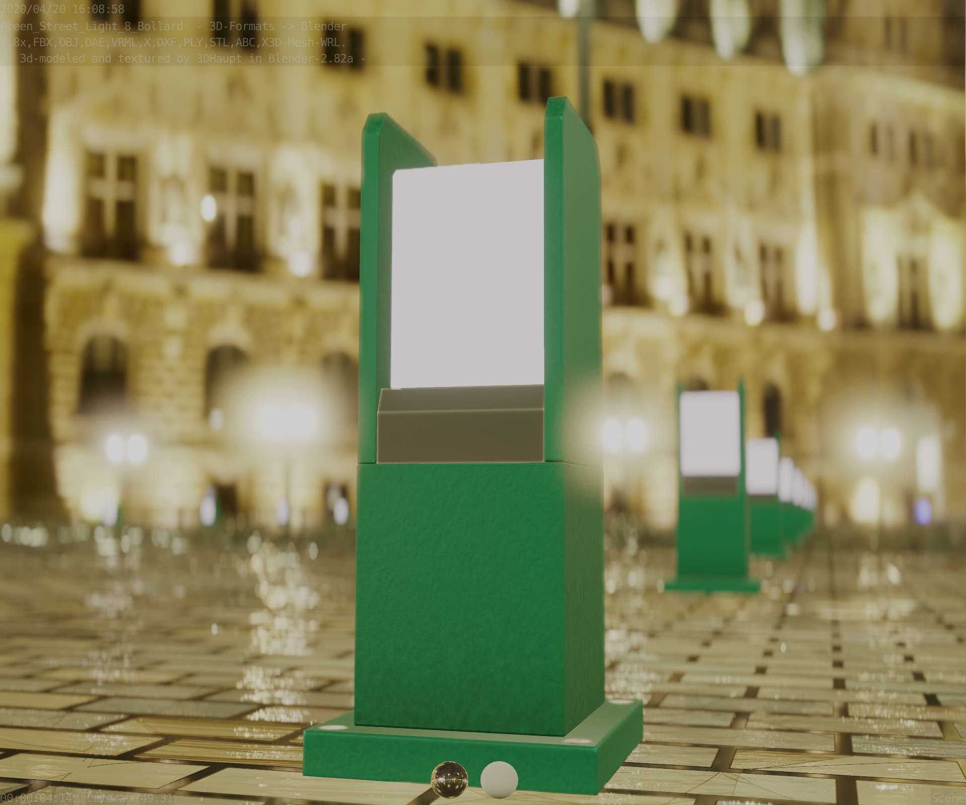 Street Light 8 Bollard 350mm Moss Green Version 1 Low-poly 3D model_16