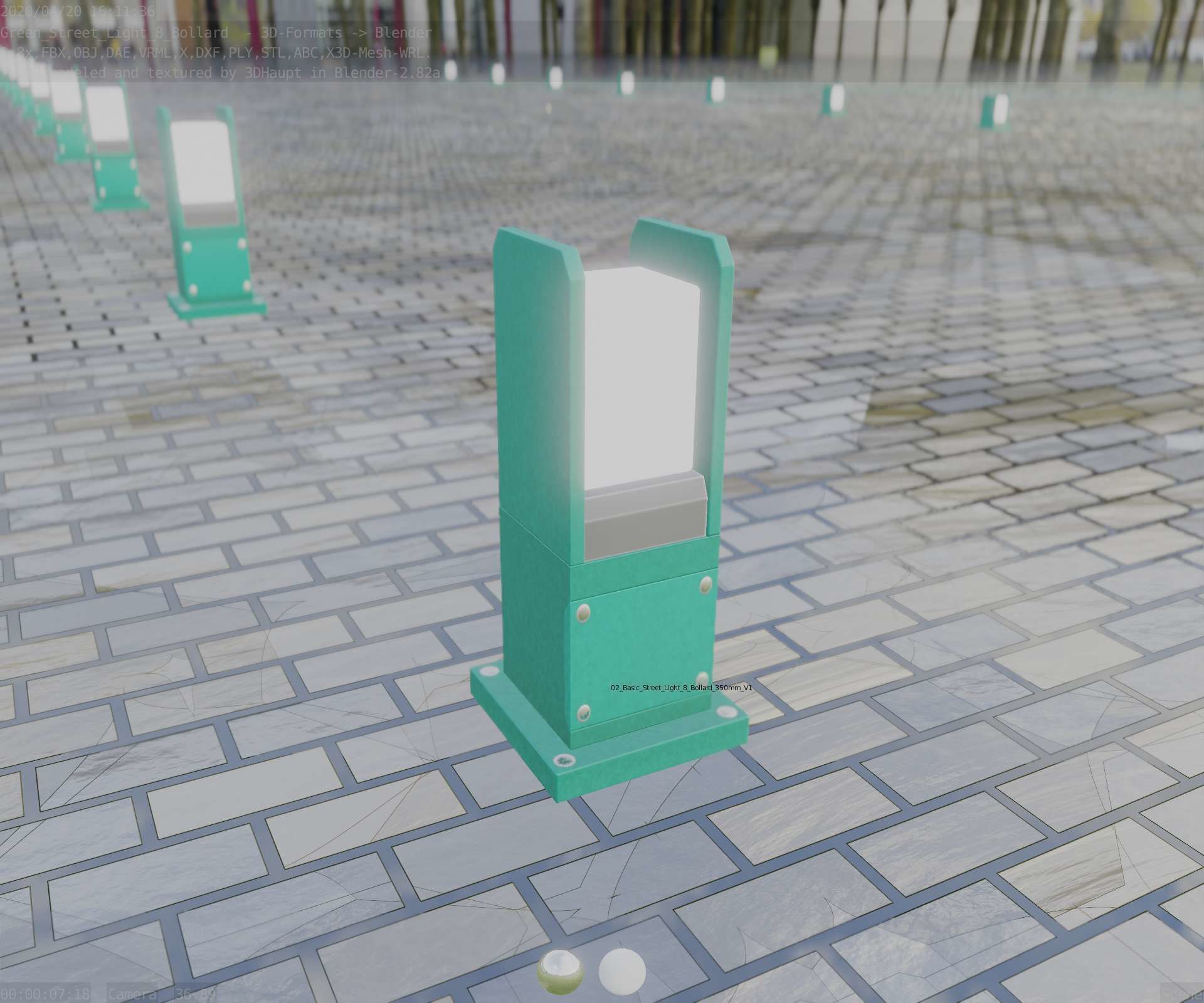 Street Light 8 Bollard 350mm Moss Green Version 1 Low-poly 3D model_91