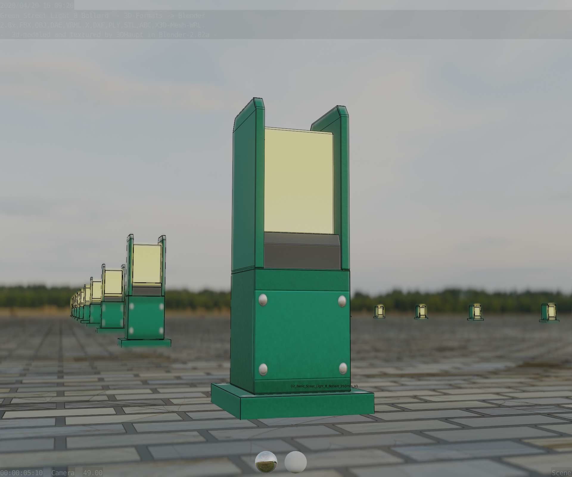 Street Light 8 Bollard 350mm Moss Green Version 1 Low-poly 3D model_35