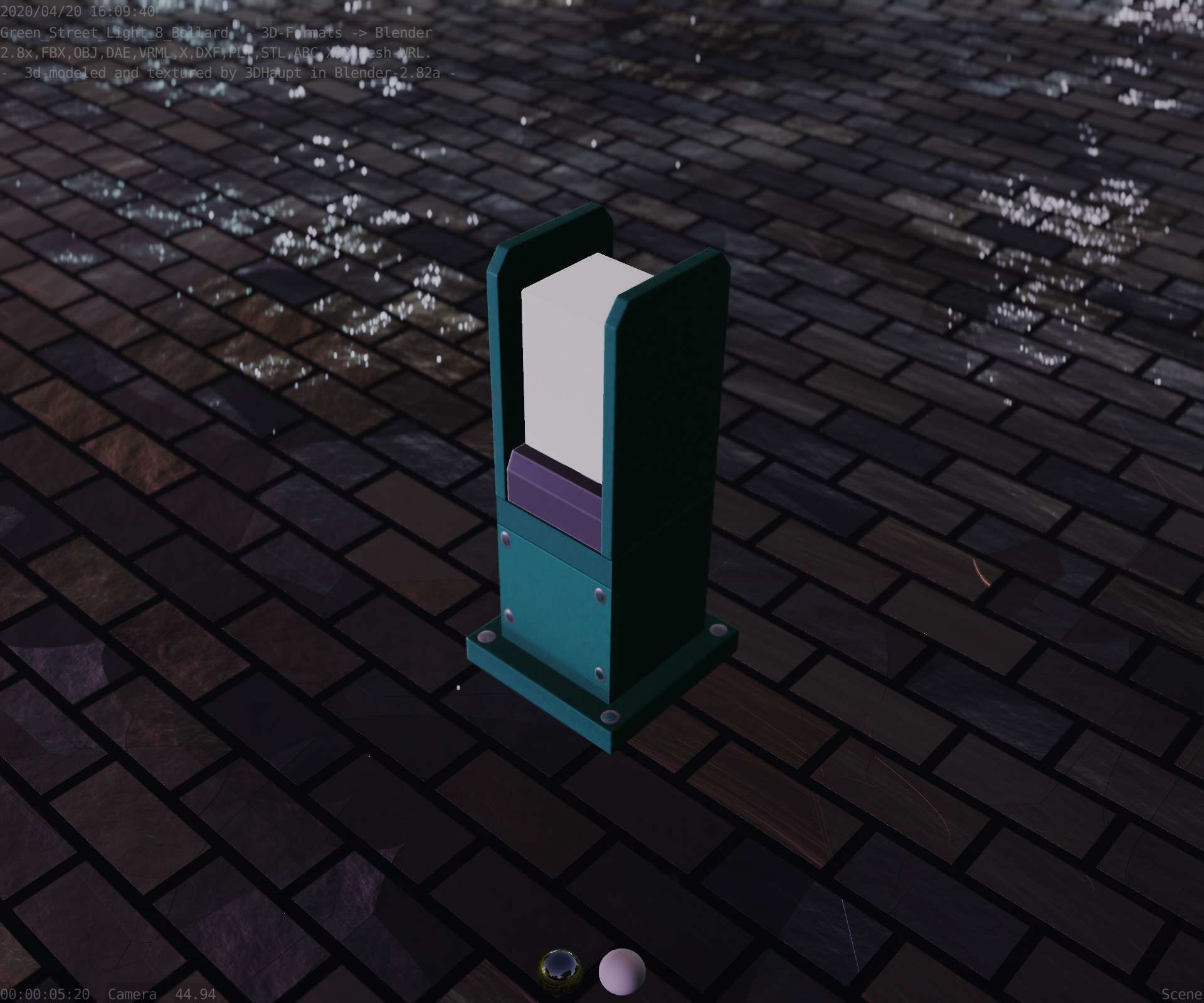 Street Light 8 Bollard 350mm Moss Green Version 1 Low-poly 3D model_45