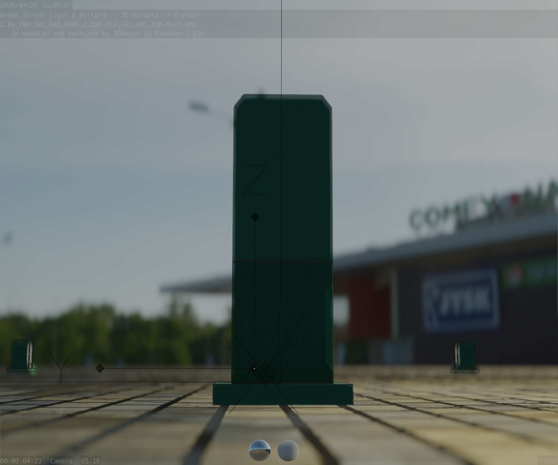 Street Light 8 Bollard 350mm Moss Green Version 1 Low-poly 3D model_25