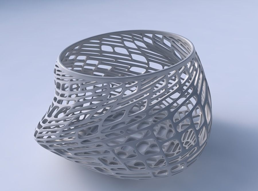 Bowl twisted elipse with lattice tiles 3D print model_3