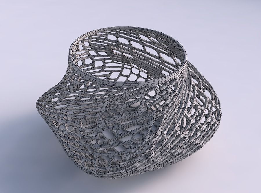 Bowl twisted elipse with lattice tiles 3D print model_5