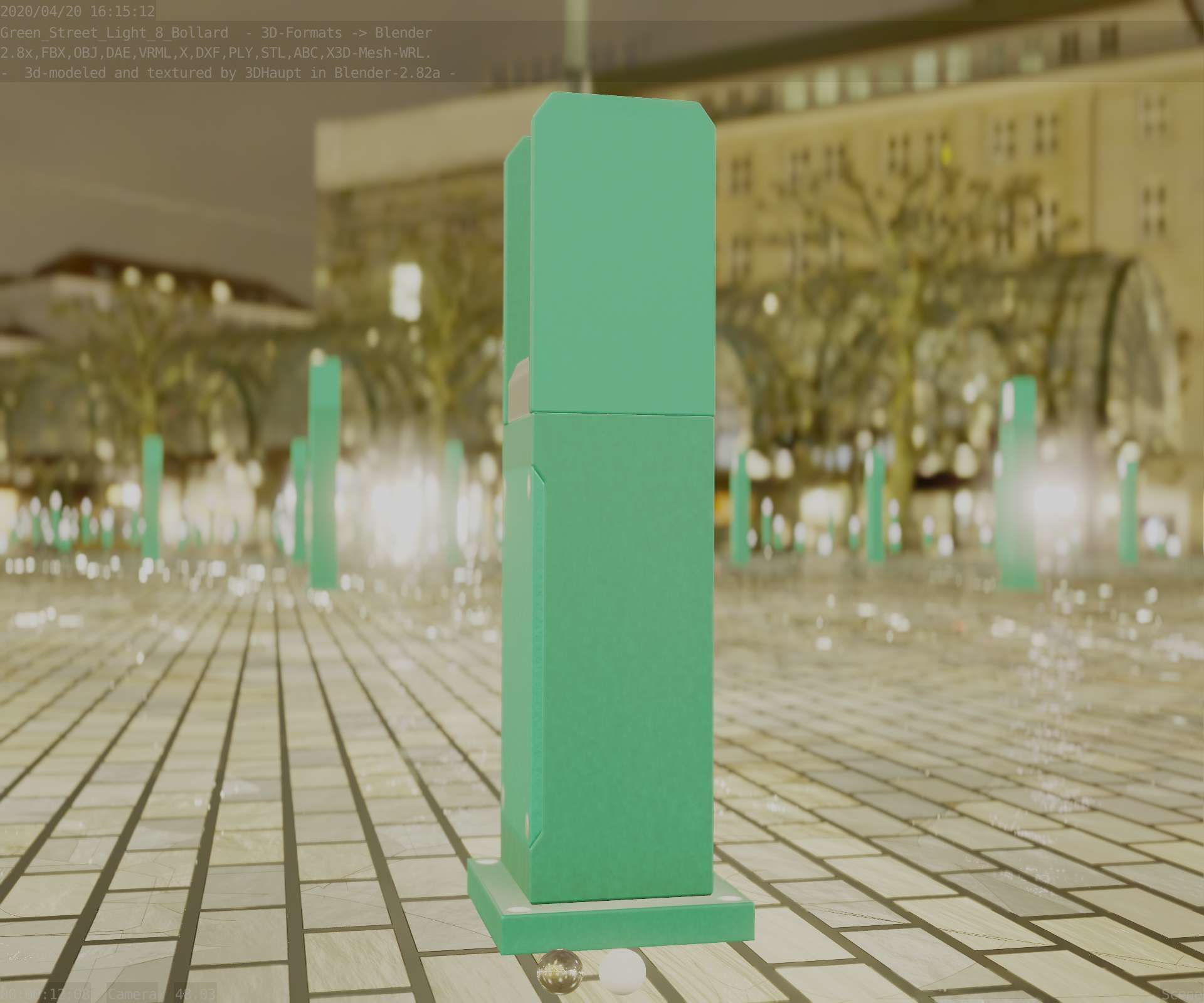 Street Light 8 Bollard 500mm Moss Green Version 1 Low-poly 3D model_96