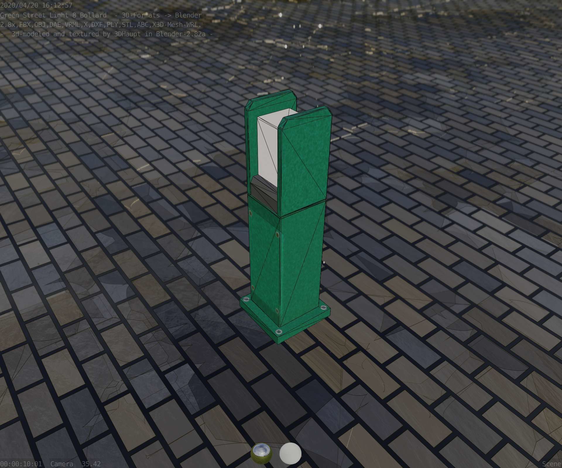 Street Light 8 Bollard 500mm Moss Green Version 1 Low-poly 3D model_41