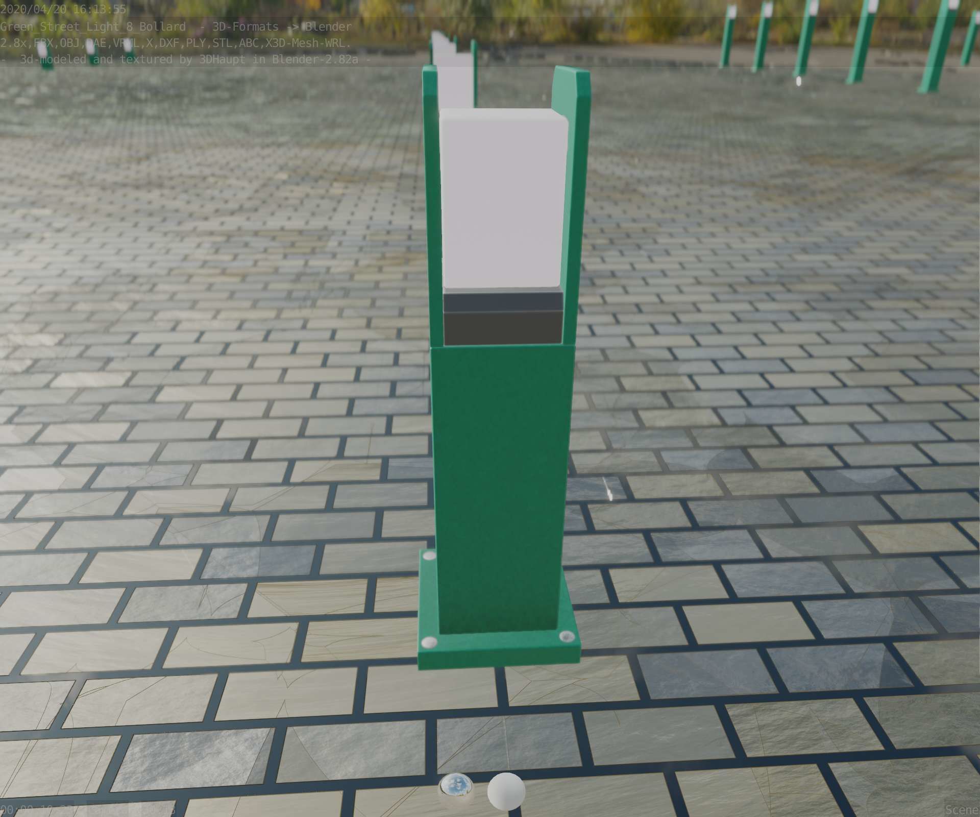 Street Light 8 Bollard 500mm Moss Green Version 1 Low-poly 3D model_63