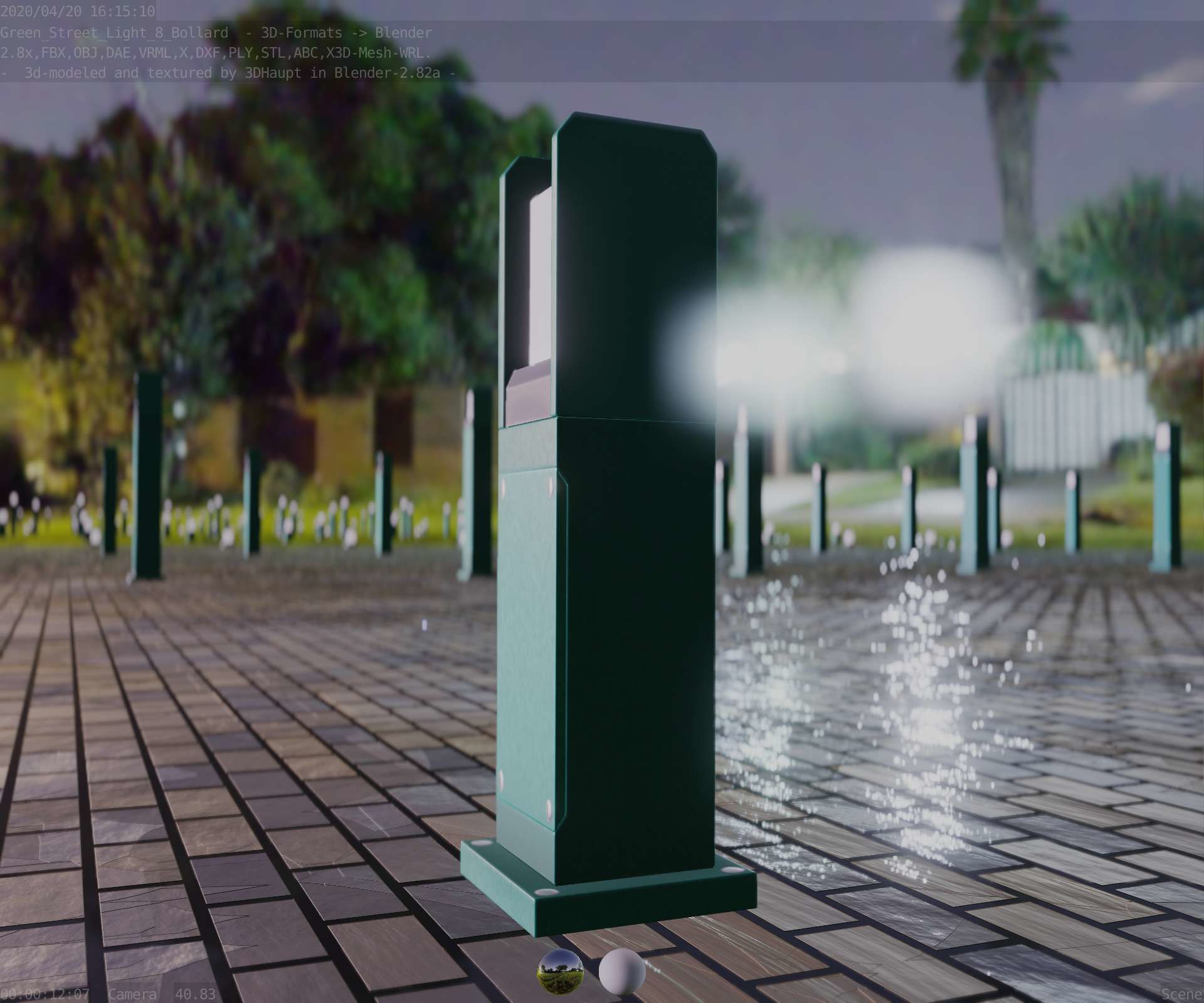 Street Light 8 Bollard 500mm Moss Green Version 1 Low-poly 3D model_95