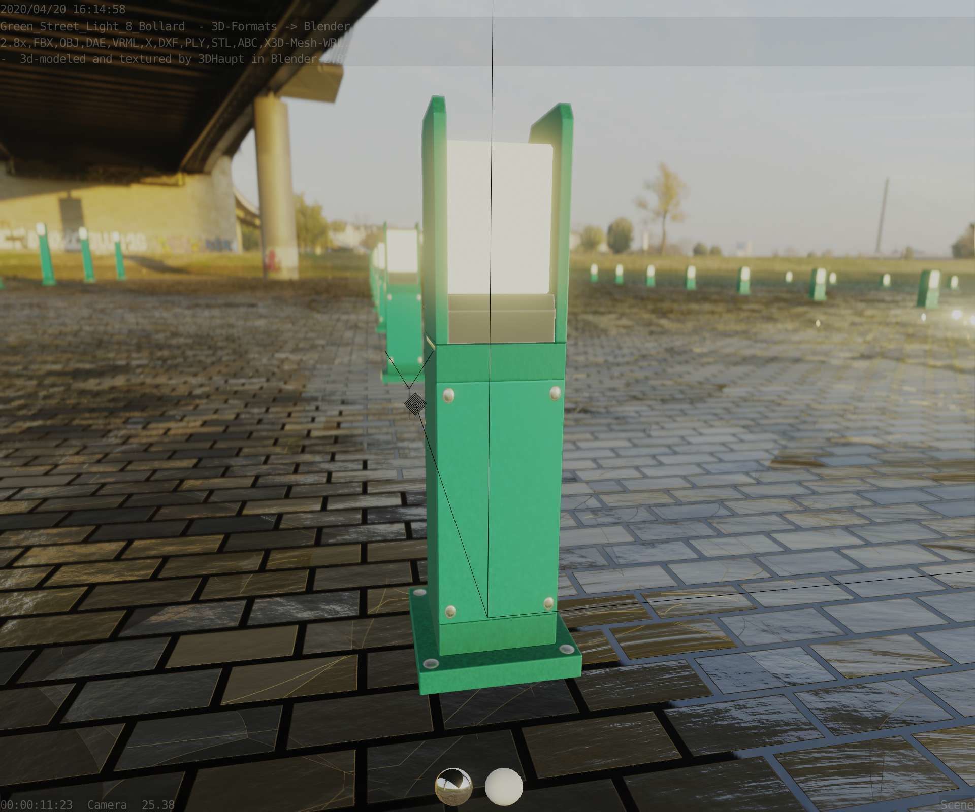 Street Light 8 Bollard 500mm Moss Green Version 1 Low-poly 3D model_87