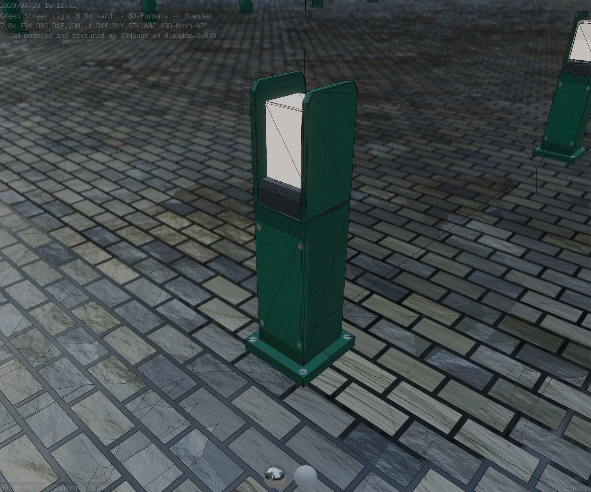 Street Light 8 Bollard 500mm Moss Green Version 1 Low-poly 3D model_39
