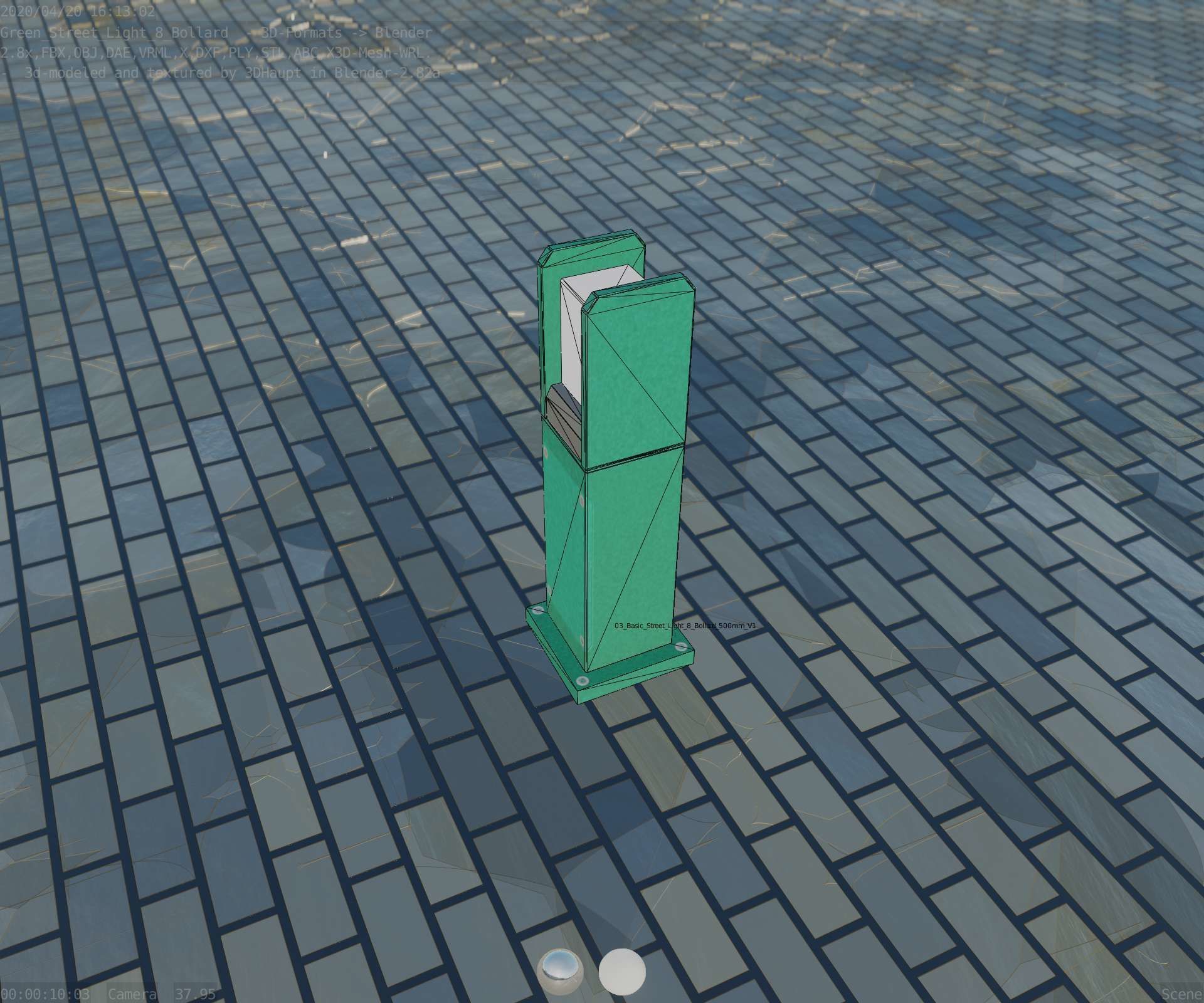 Street Light 8 Bollard 500mm Moss Green Version 1 Low-poly 3D model_43