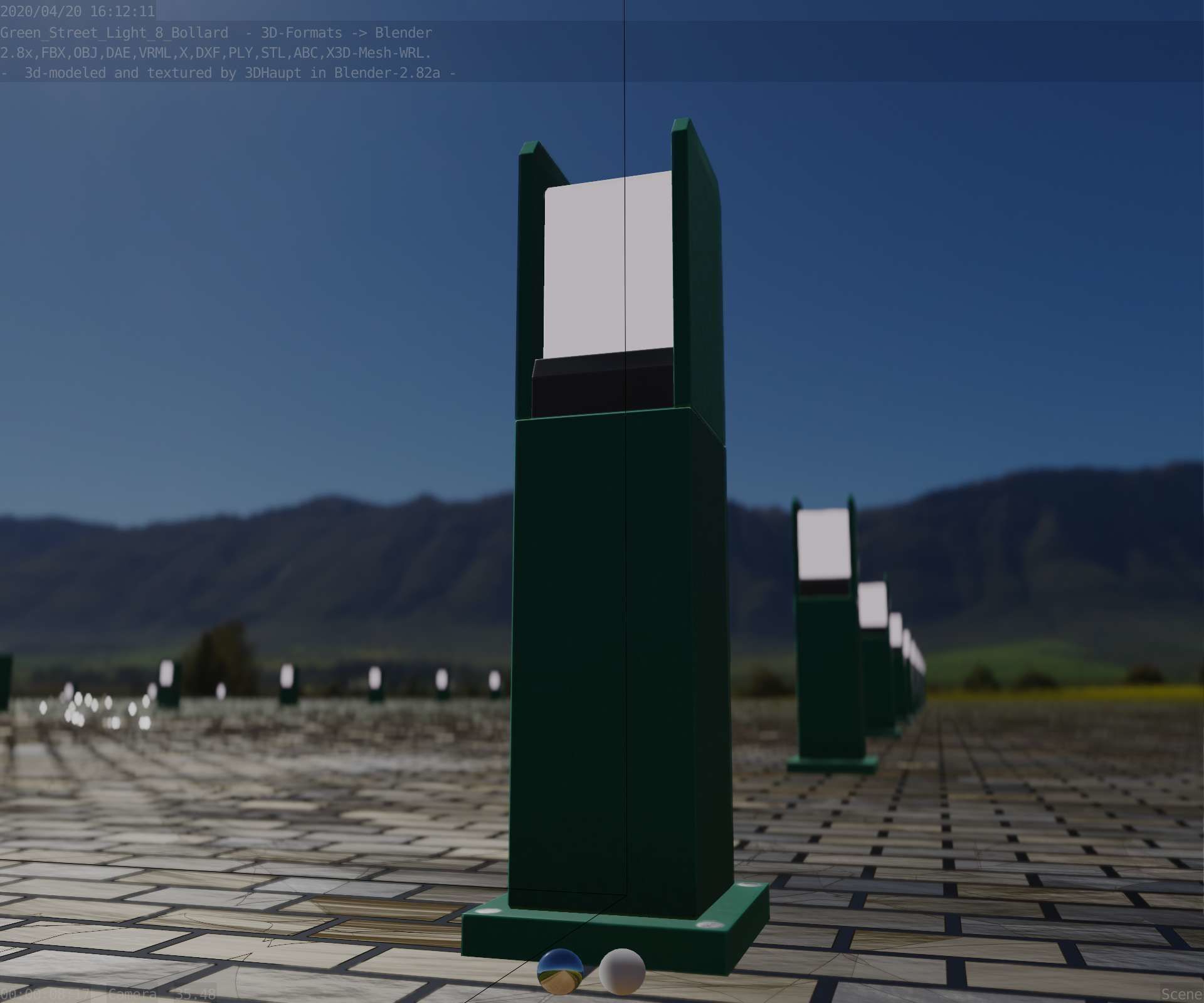 Street Light 8 Bollard 500mm Moss Green Version 1 Low-poly 3D model_10