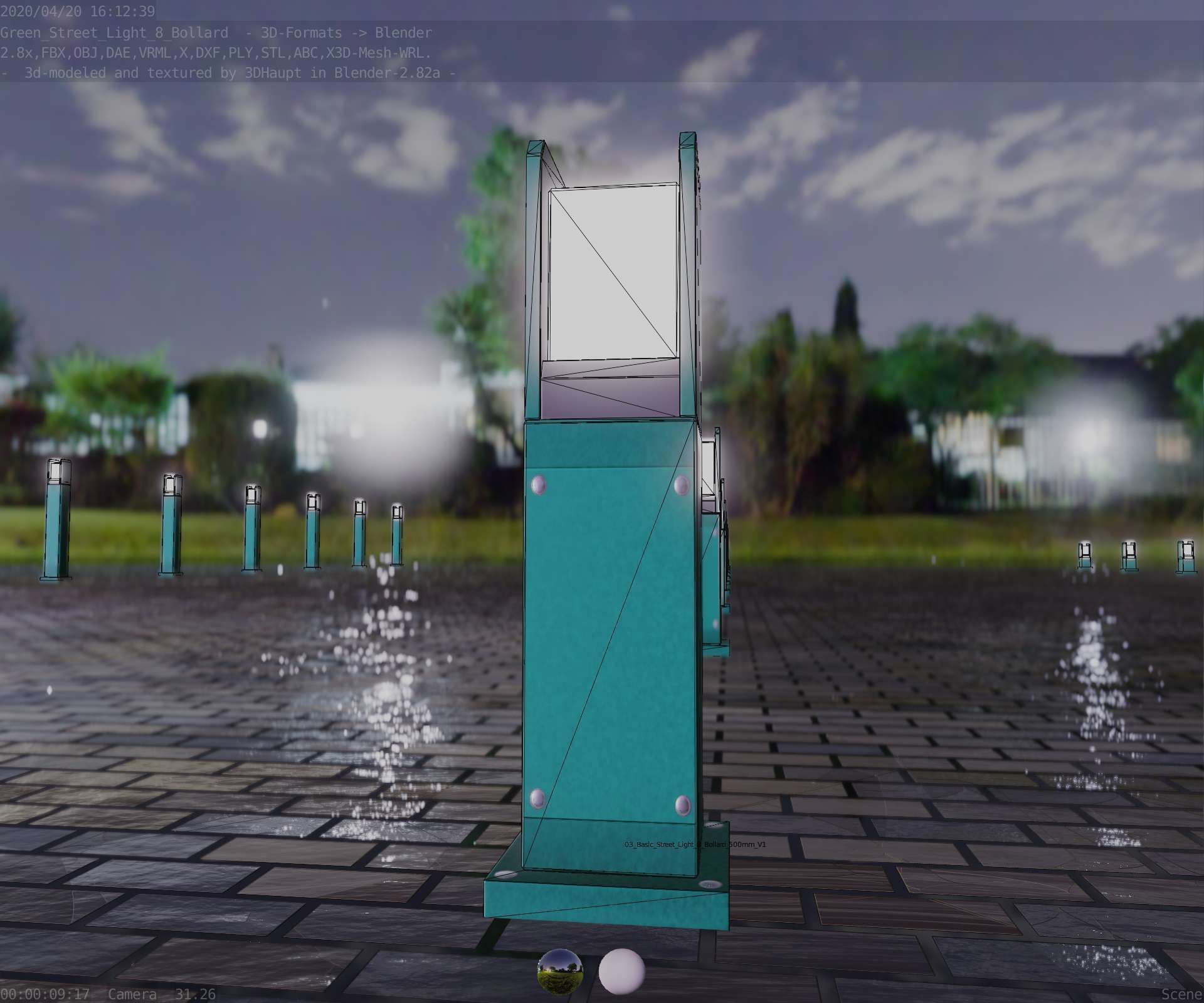 Street Light 8 Bollard 500mm Moss Green Version 1 Low-poly 3D model_33