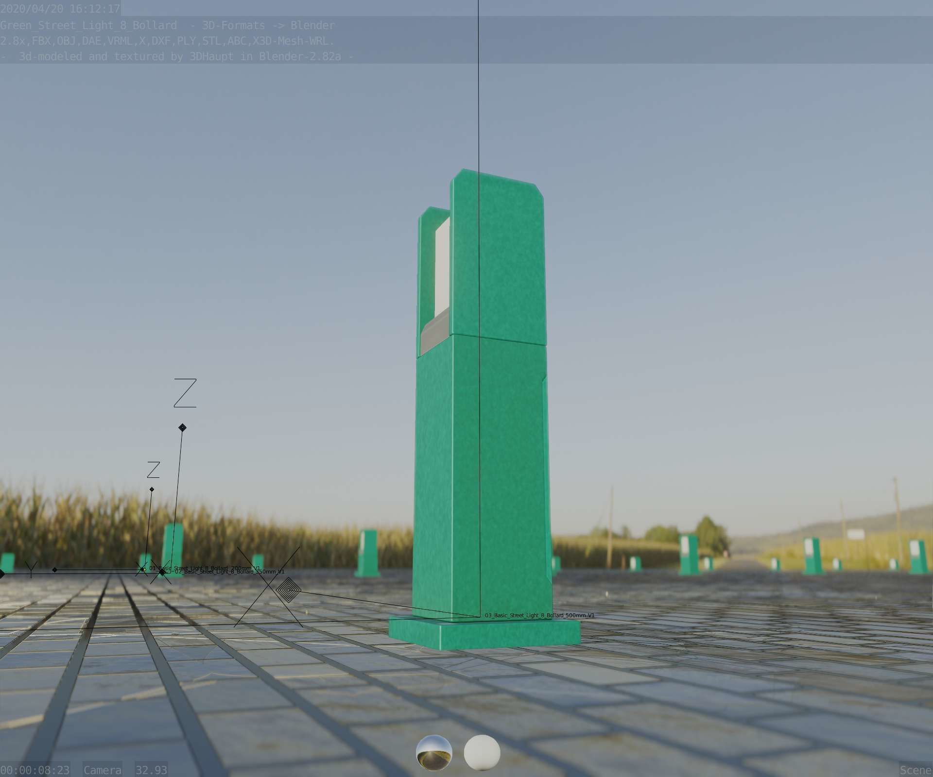 Street Light 8 Bollard 500mm Moss Green Version 1 Low-poly 3D model_16