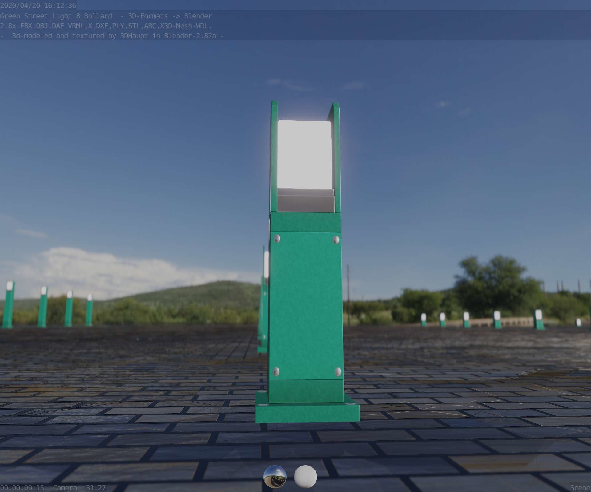 Street Light 8 Bollard 500mm Moss Green Version 1 Low-poly 3D model_31