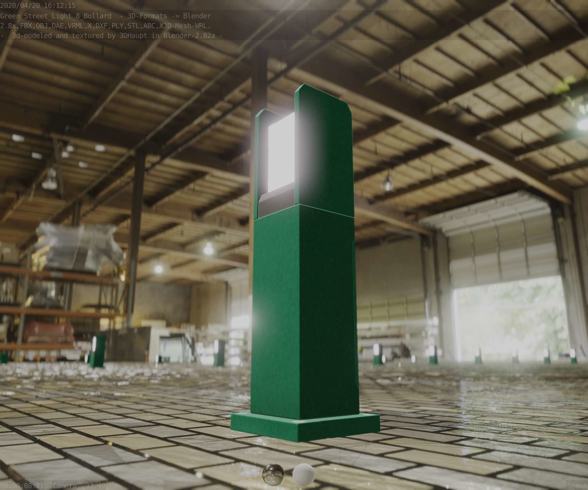 Street Light 8 Bollard 500mm Moss Green Version 1 Low-poly 3D model_14